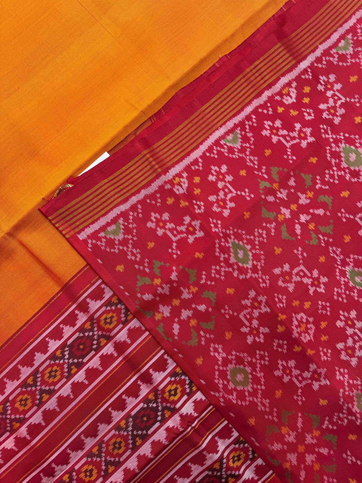 Red & Mustard Plain Single Ikat Patan Patola Saree