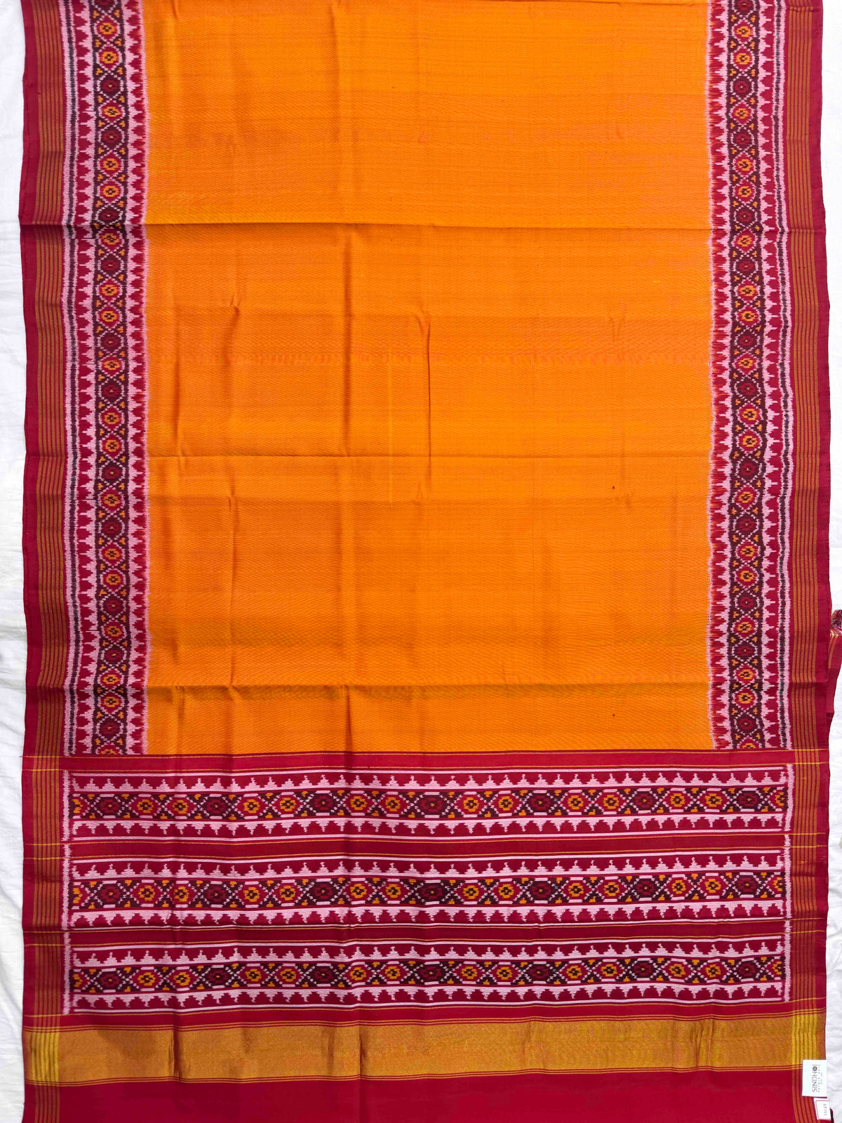 Red & Mustard Plain Single Ikat Patan Patola Saree