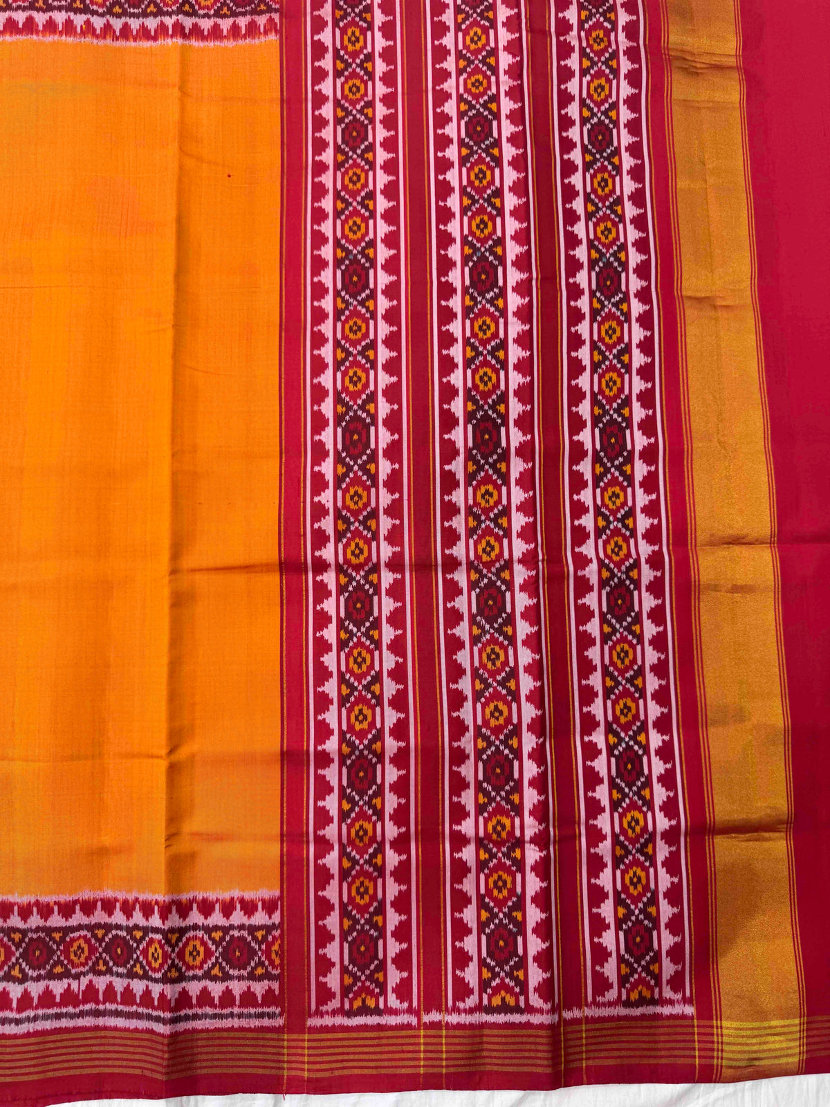 Red & Mustard Plain Single Ikat Patan Patola Saree