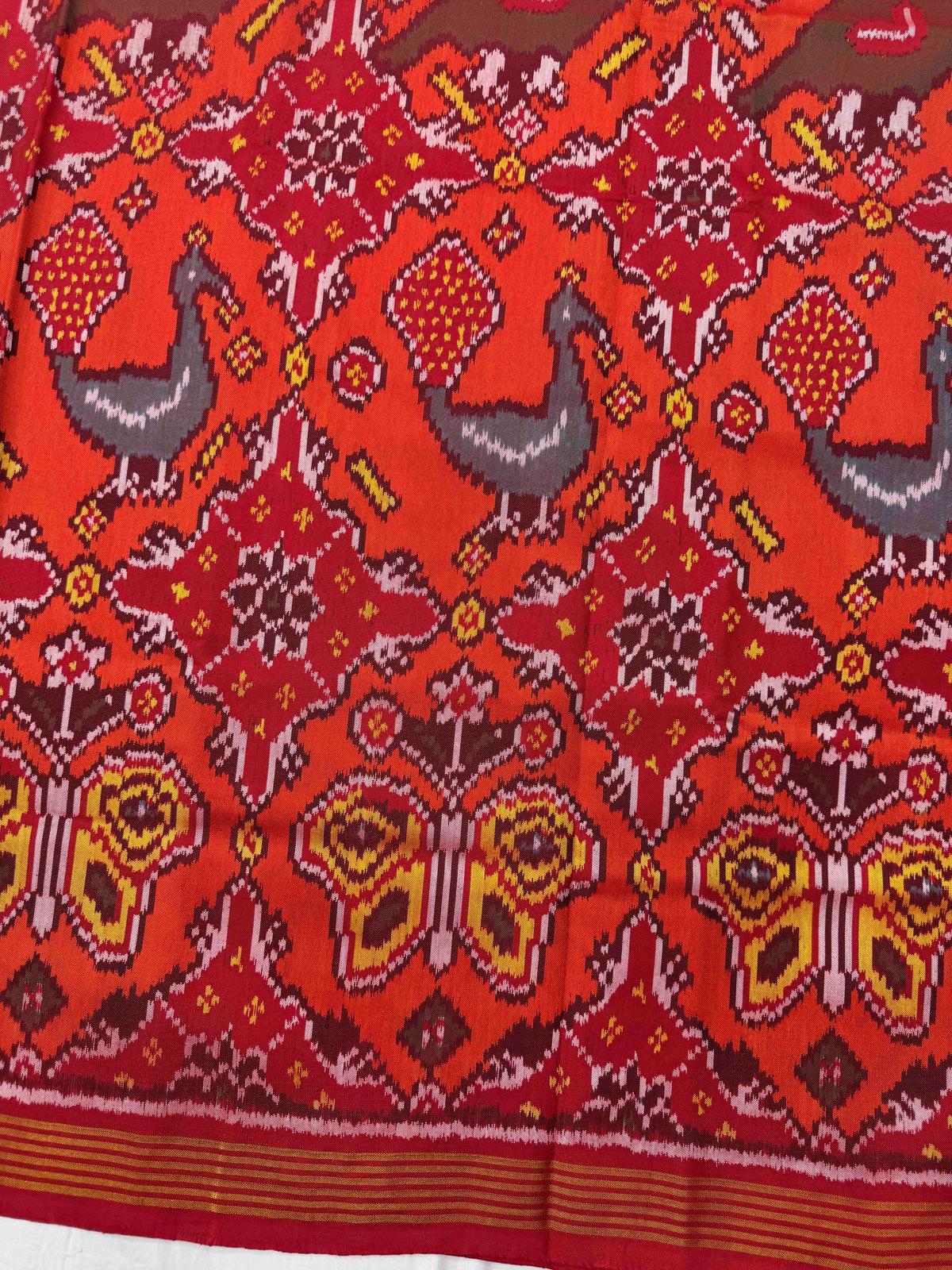 Red & Orange Big Figure Narikunj Single Ikat Patan Patola Saree