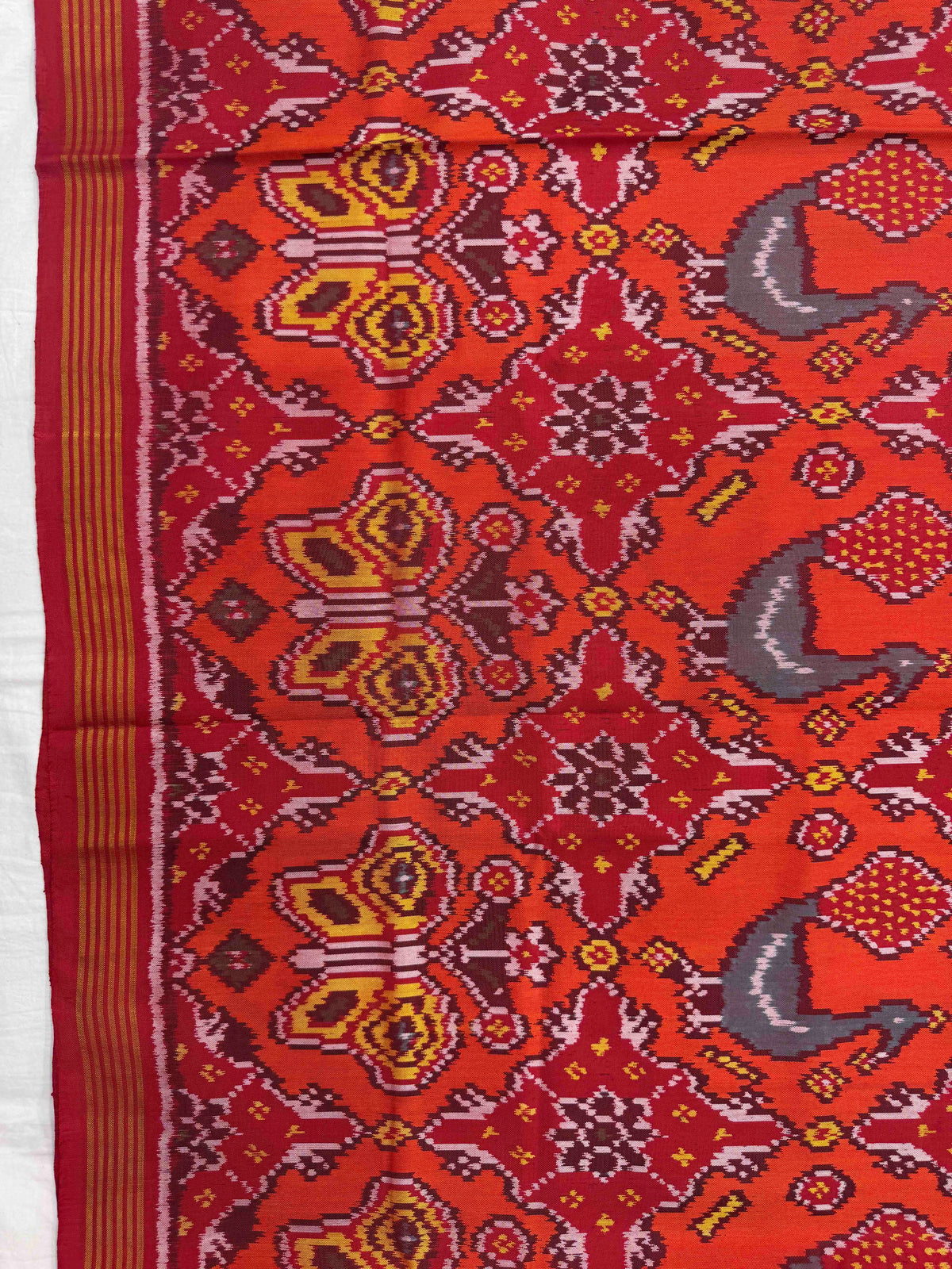 Red & Orange Big Figure Narikunj Single Ikat Patan Patola Saree