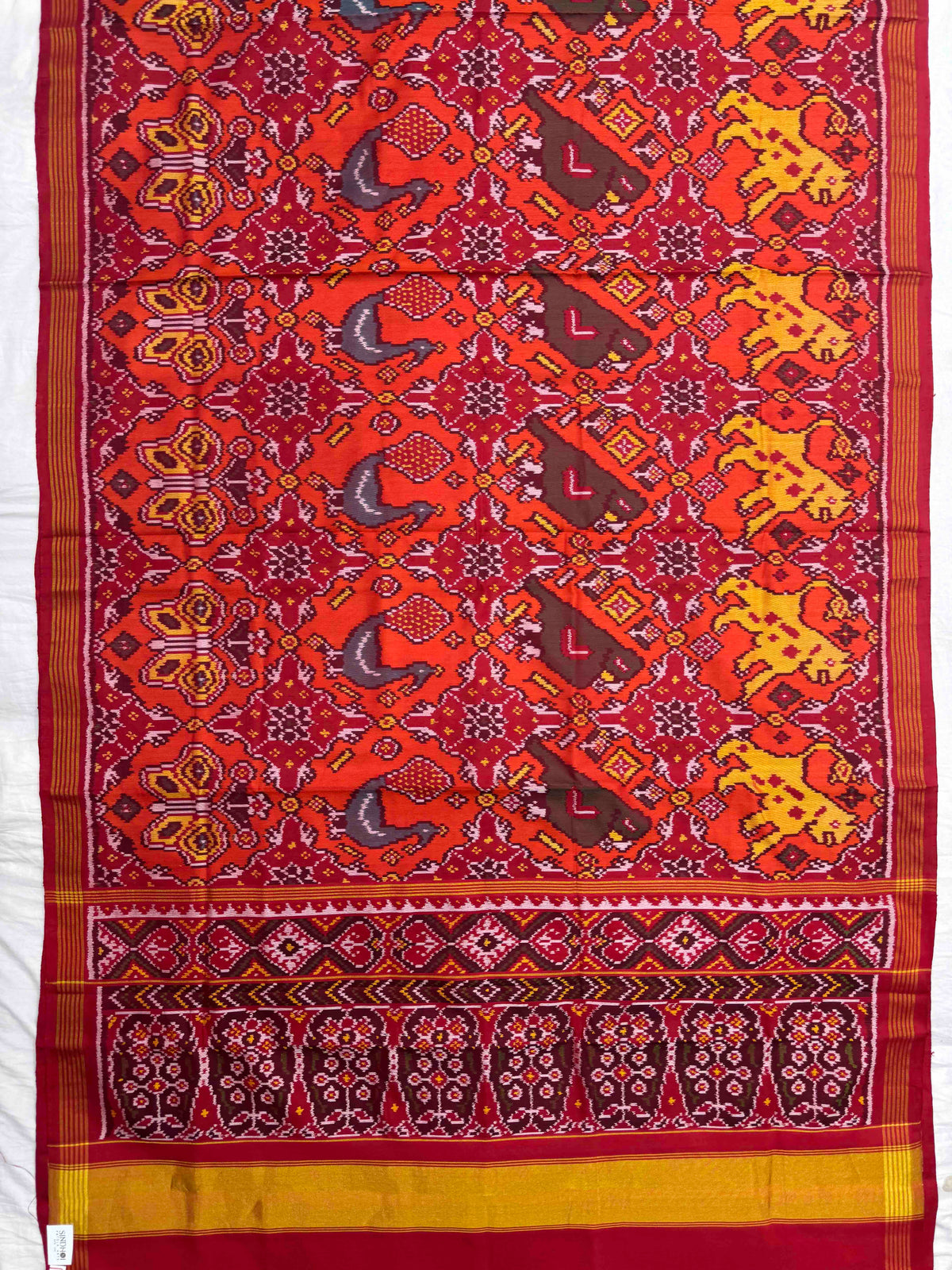 Red & Orange Big Figure Narikunj Single Ikat Patan Patola Saree