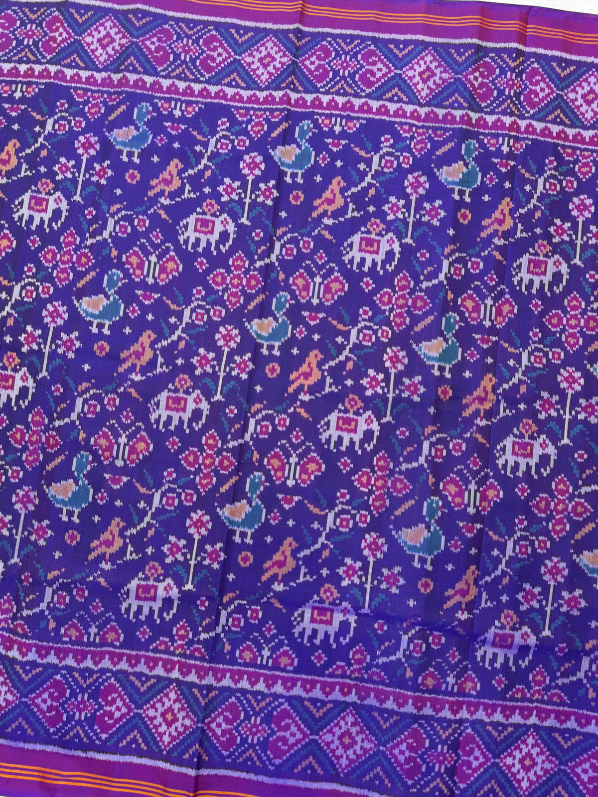 Purple Fancy Small Narikunj Flower Single Ikat Patan Patola Saree