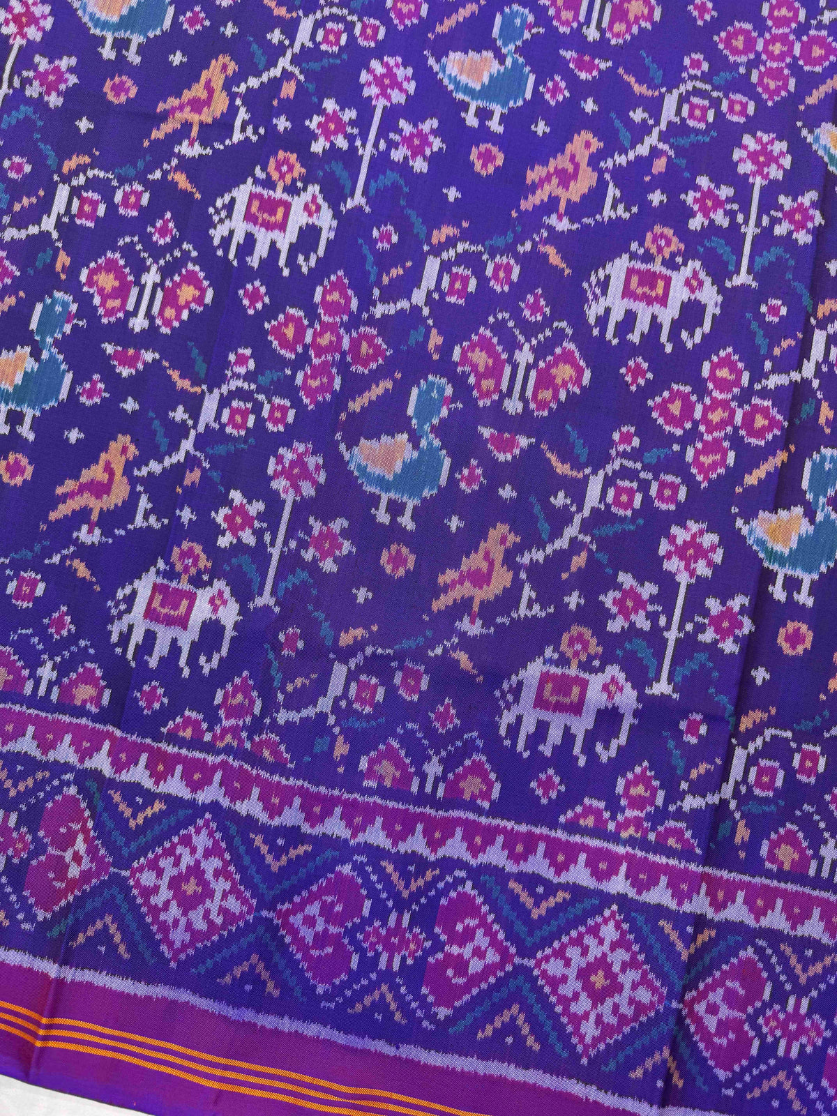 Purple Fancy Small Narikunj Flower Single Ikat Patan Patola Saree