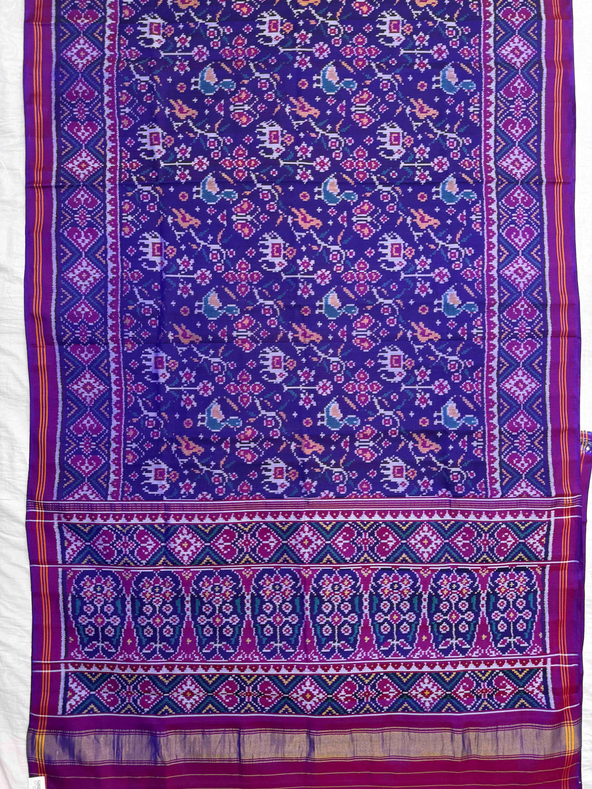 Purple Fancy Small Narikunj Flower Single Ikat Patan Patola Saree