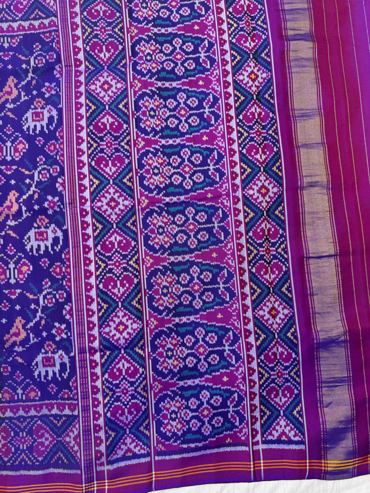 Purple Fancy Small Narikunj Flower Single Ikat Patan Patola Saree