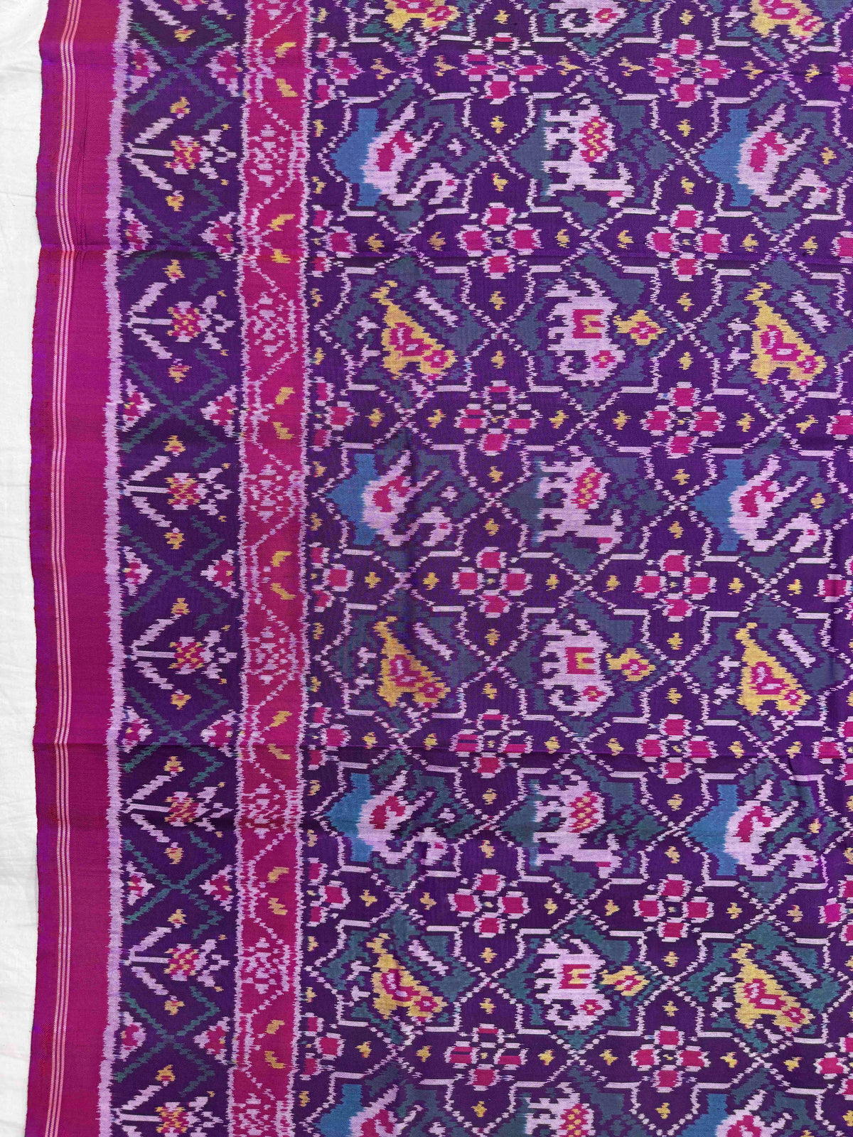 Pink & Turquoise Small Narikunj Star Single Ikat Patan Patola Saree