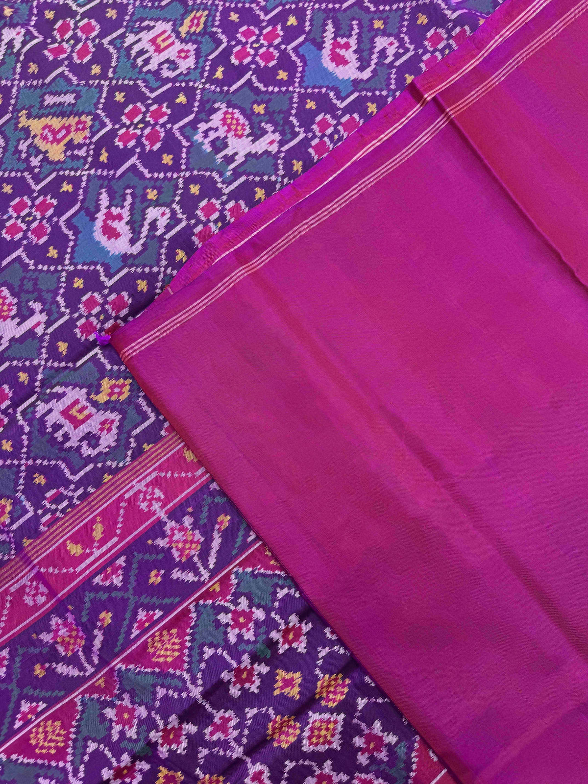 Pink & Turquoise Small Narikunj Star Single Ikat Patan Patola Saree