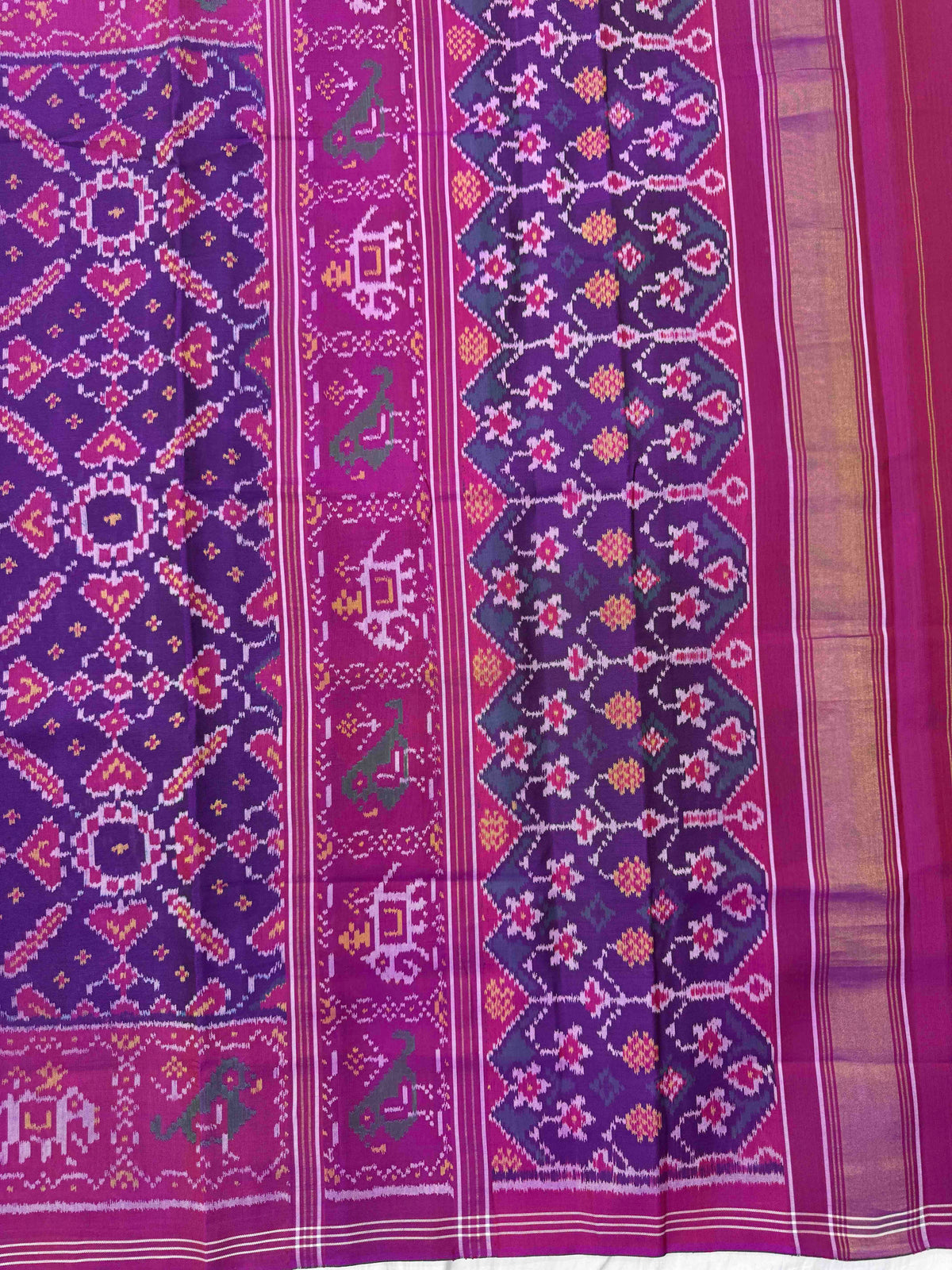 Pink & Purple Manekchowk Single Ikat Patan Patola Saree