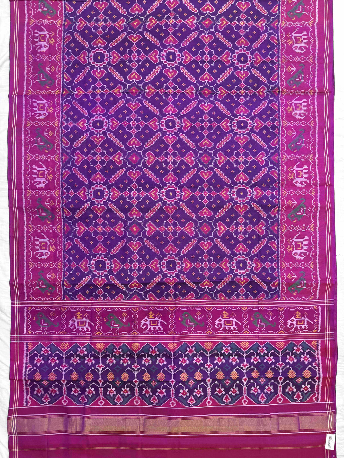Pink & Purple Manekchowk Single Ikat Patan Patola Saree