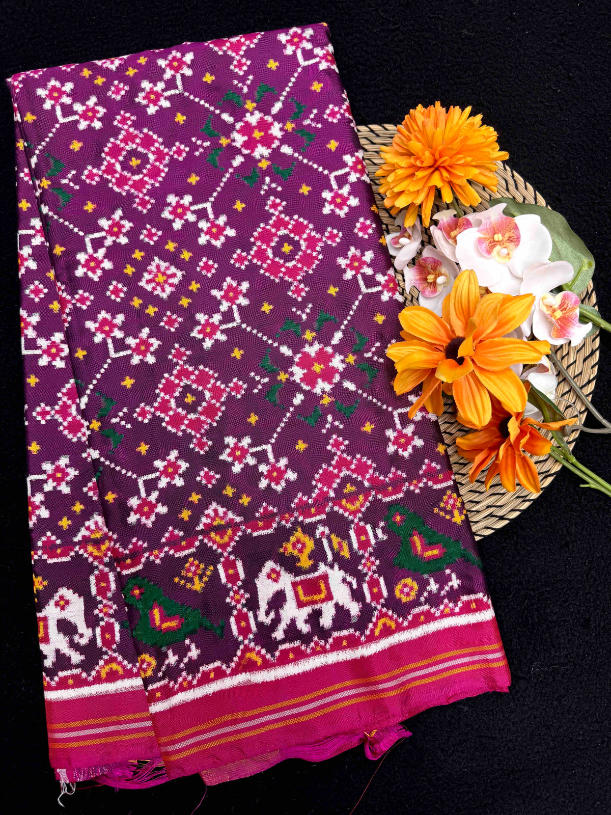Pink & Purple Navratan Double Ikat Patan Patola Saree