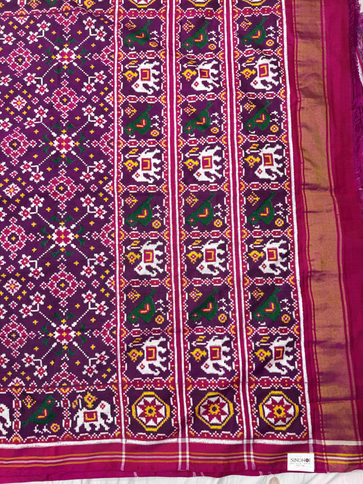 Pink & Purple Navratan Double Ikat Patan Patola Saree