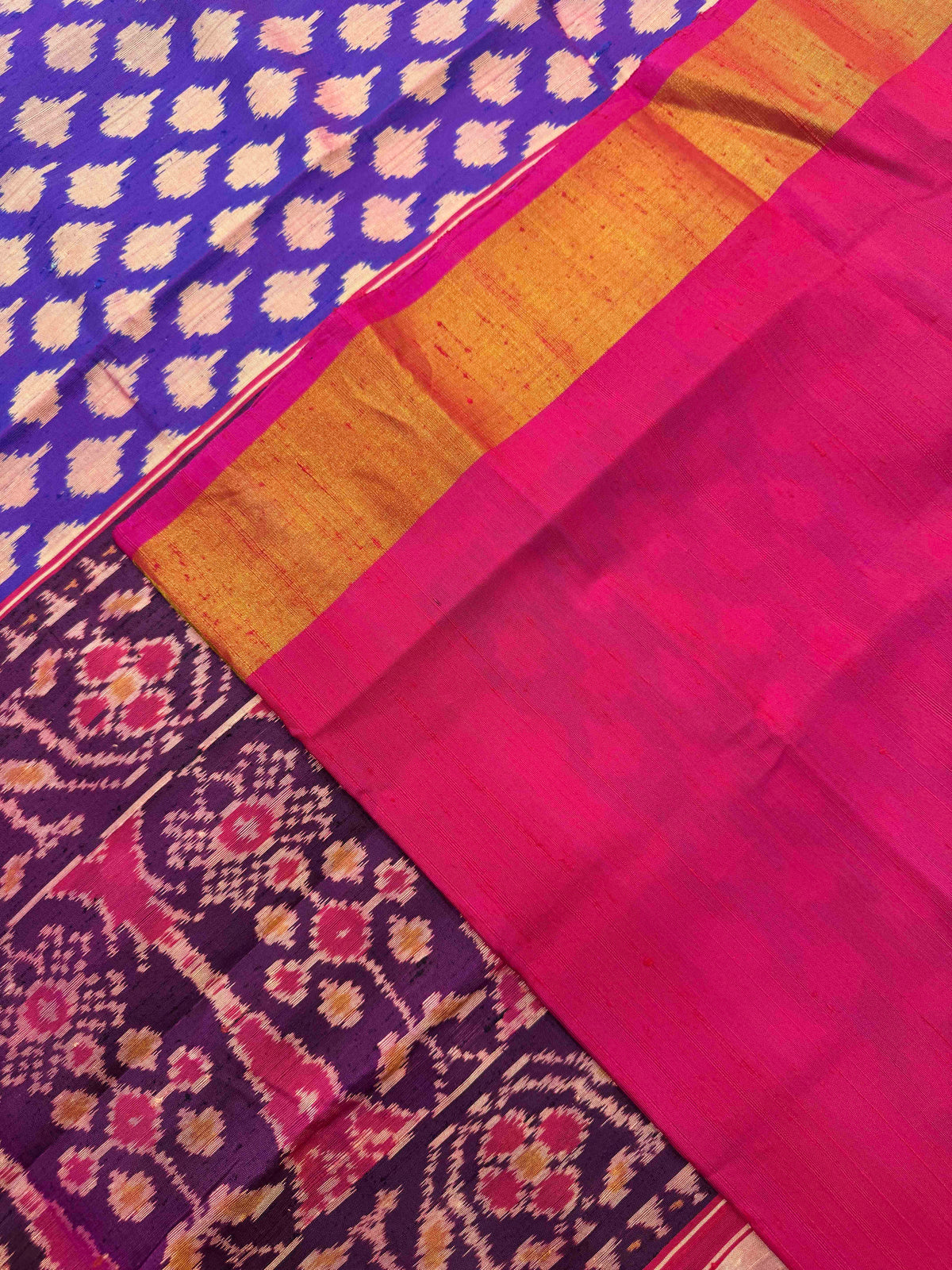 Pink & Purple Fancy Booty Raw Silk Rajkot Patola Saree
