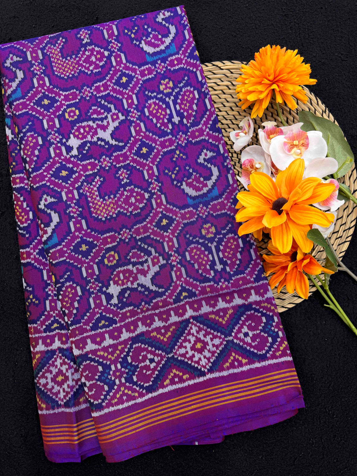 Purple Small Narikunj Single Ikat Patan Patola Saree
