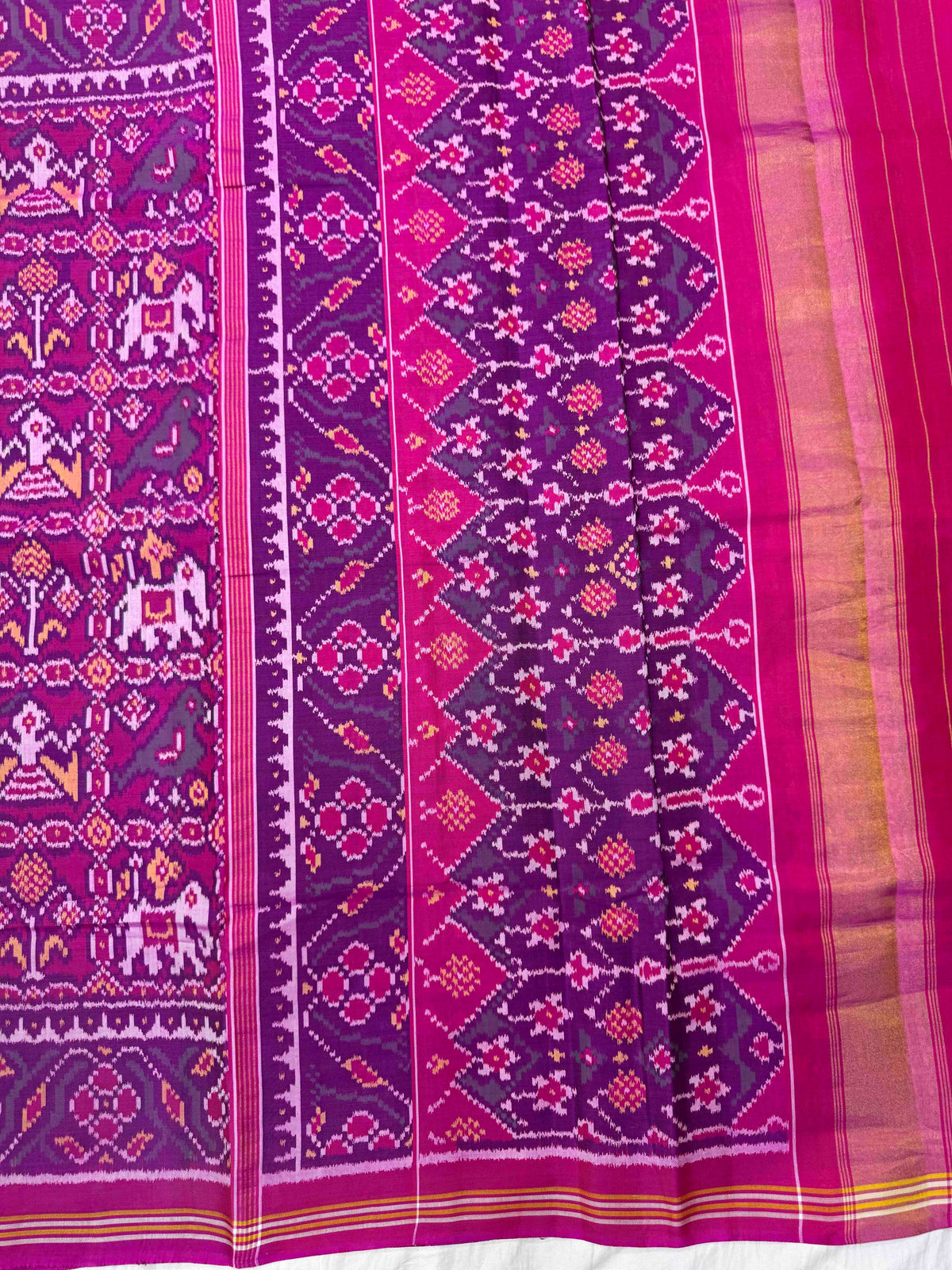 Magenta Pink Narikunj Single Ikat Patan Patola Saree