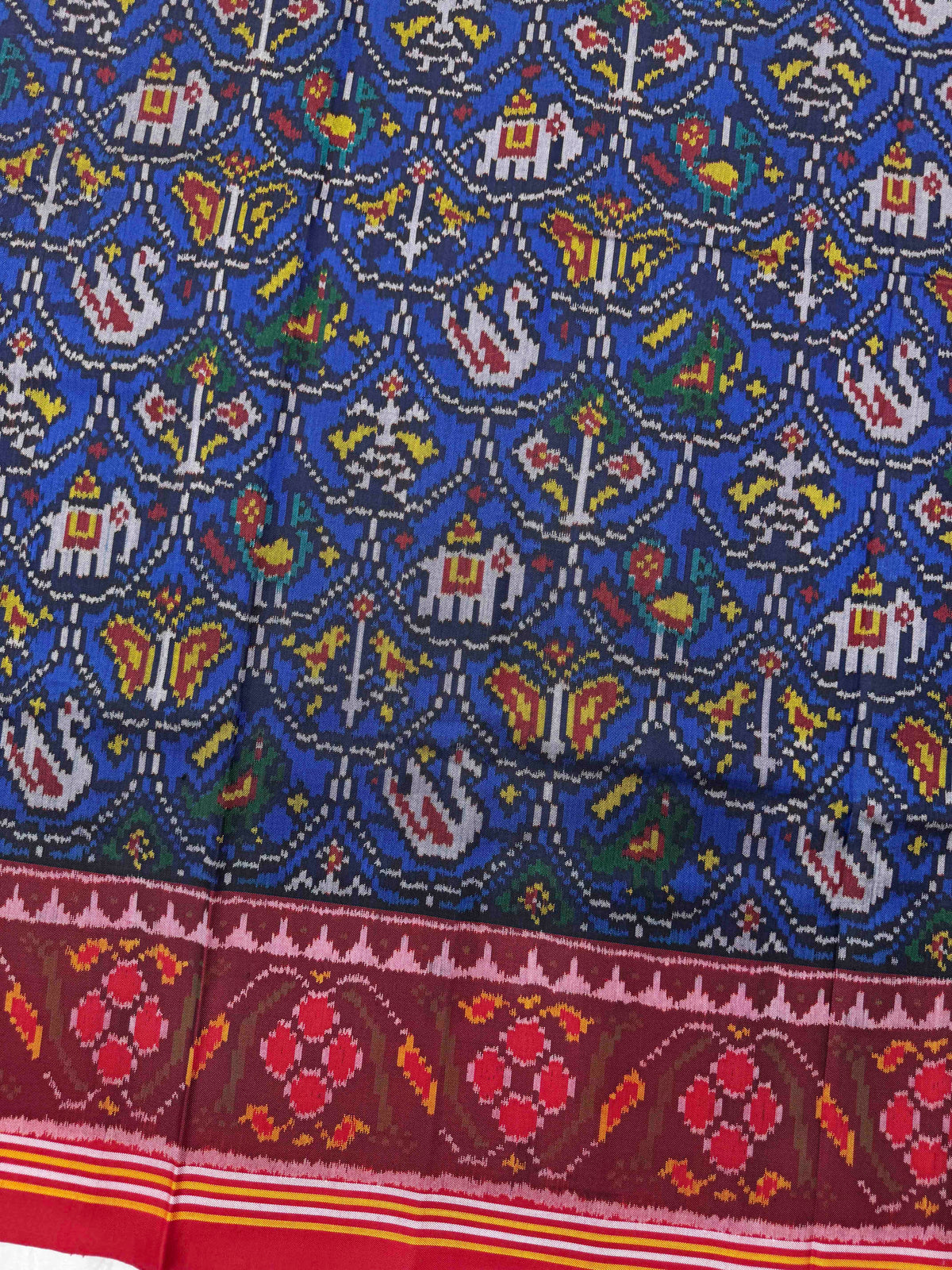 Red & Blue Fancy Narikunj Single Ikat Patan Patola Saree
