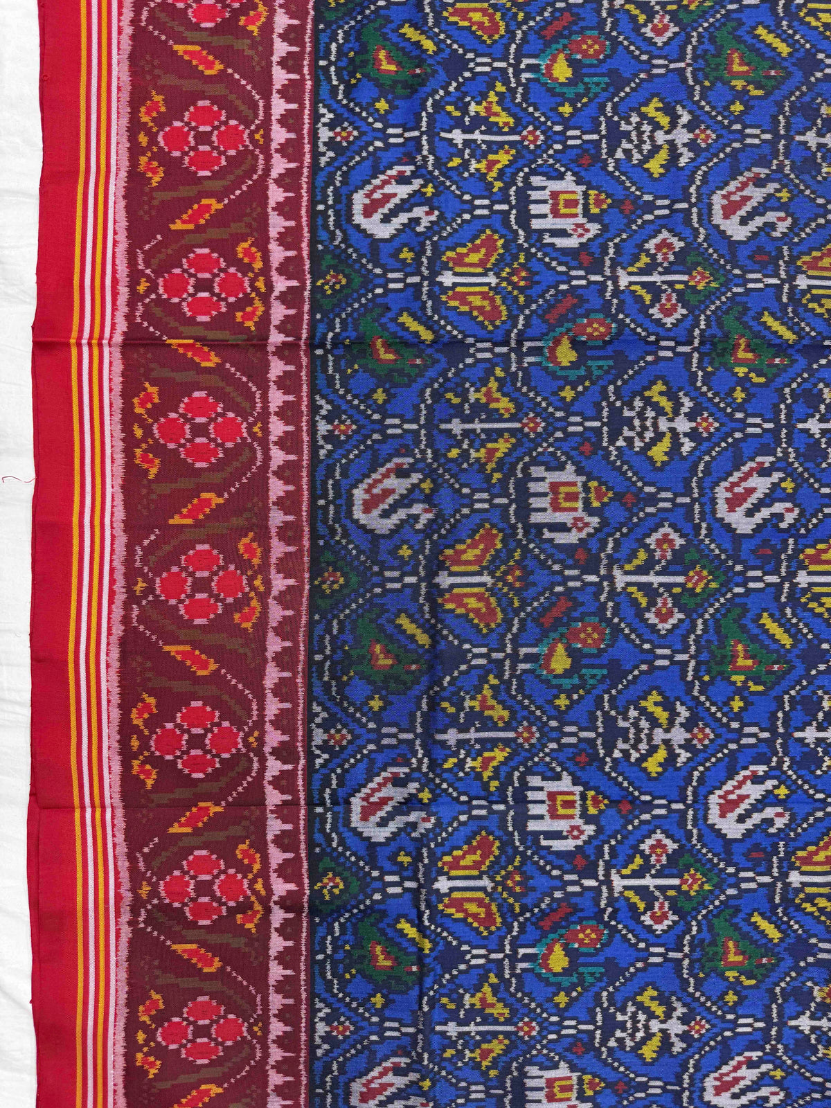 Red & Blue Fancy Narikunj Single Ikat Patan Patola Saree