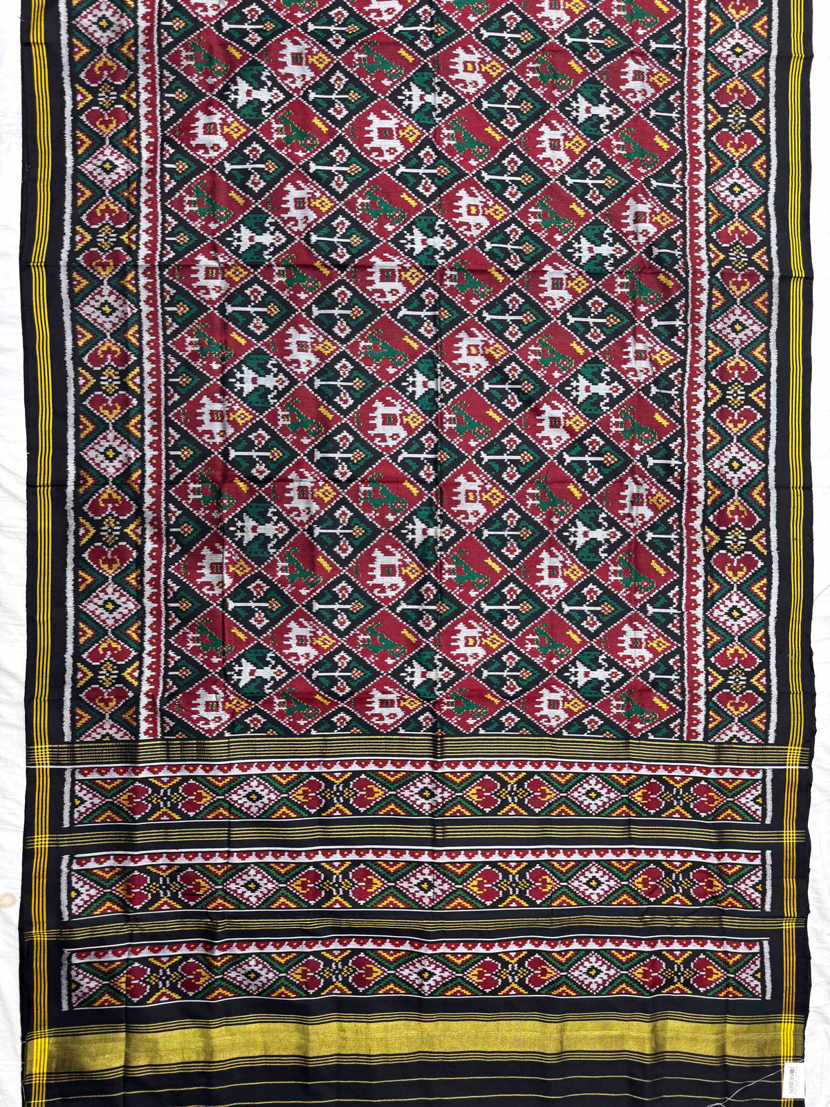 Black & Maroon Small Narikunj Single Ikat Patan Patola Saree