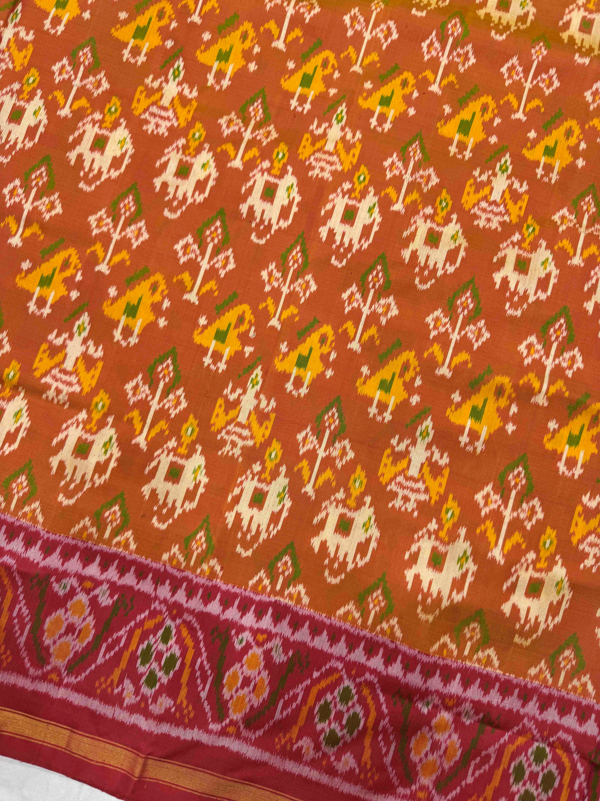 Maroon & Rust Yellow Small Narikunj Rajkot Patola Saree