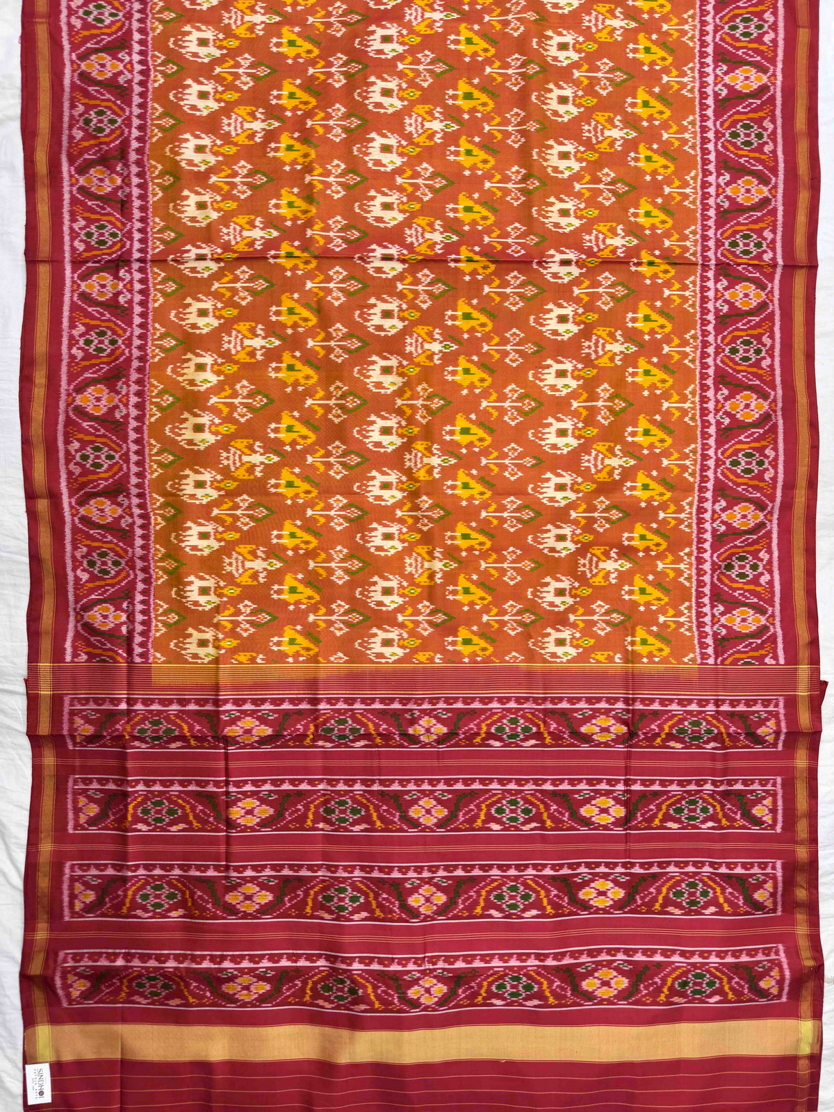 Maroon & Rust Yellow Small Narikunj Rajkot Patola Saree