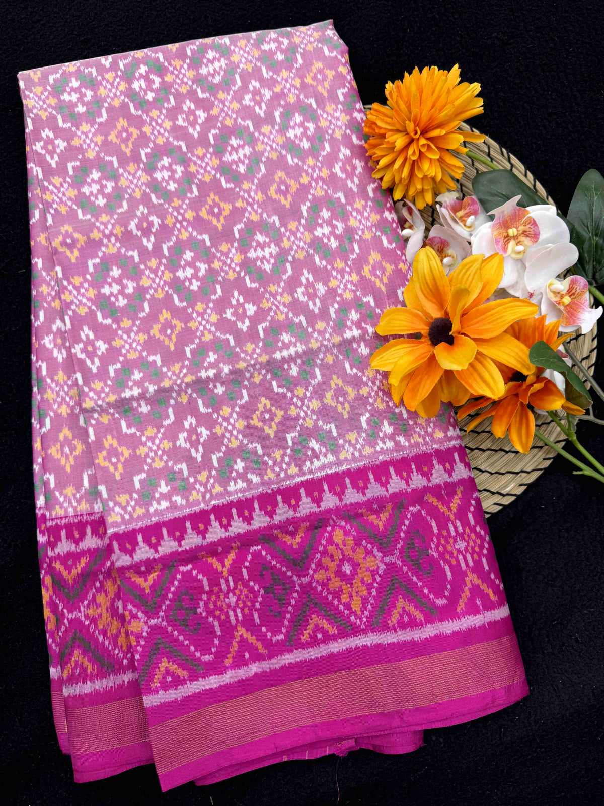 Pink & Light Pink Buttonful Rajkot Patola Saree