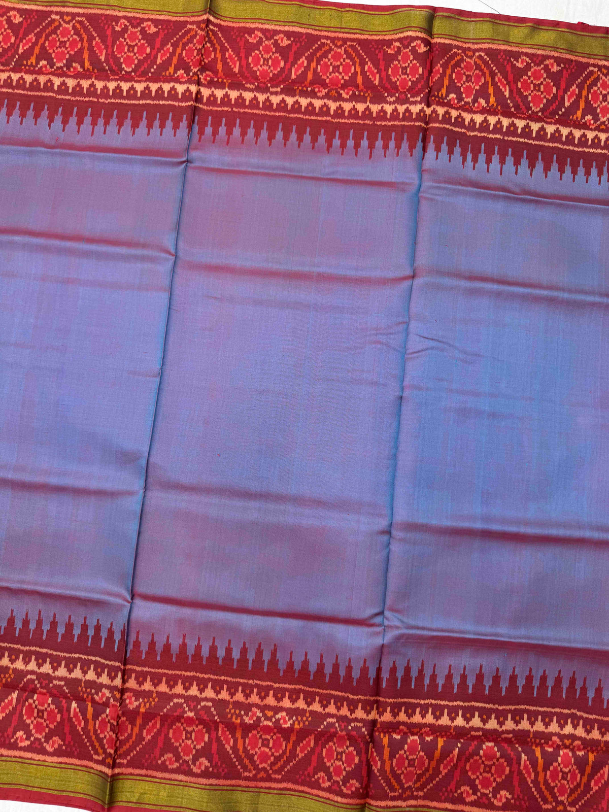 Maroon & Sky Blue Plain Rajkot Patola Saree
