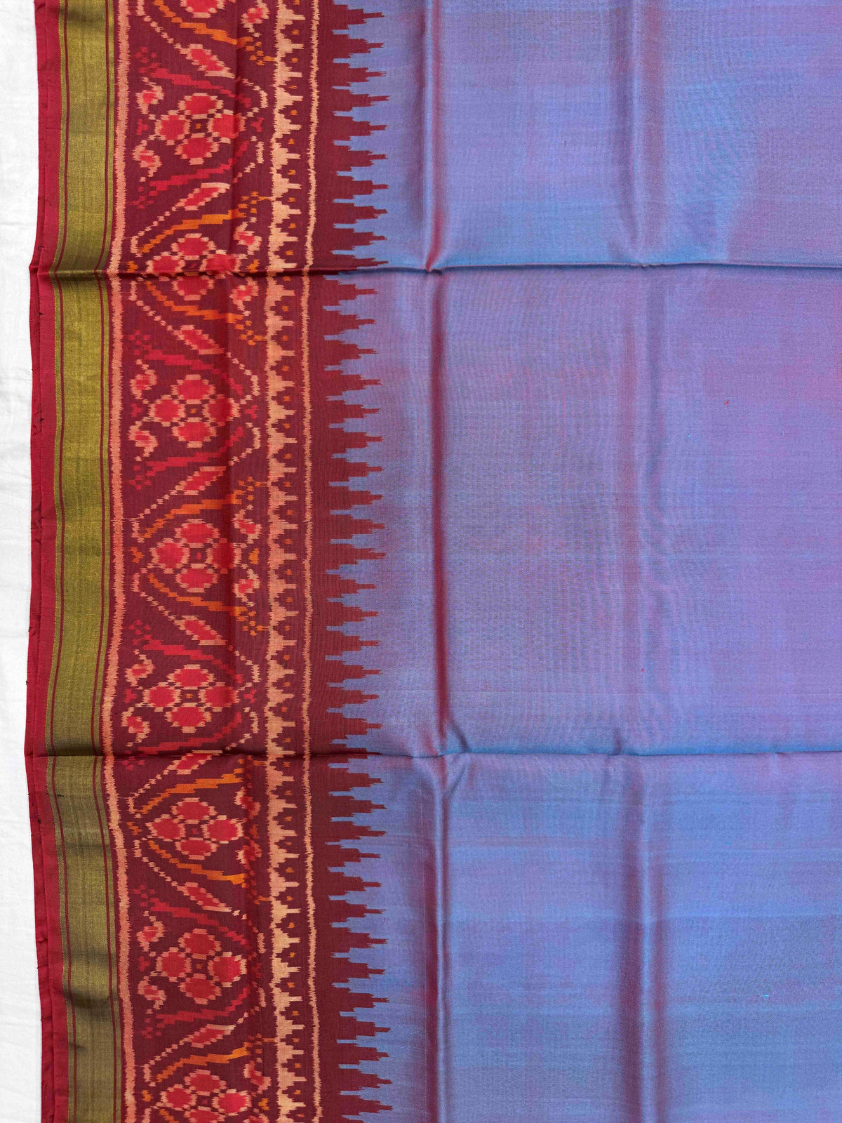 Maroon & Sky Blue Plain Rajkot Patola Saree