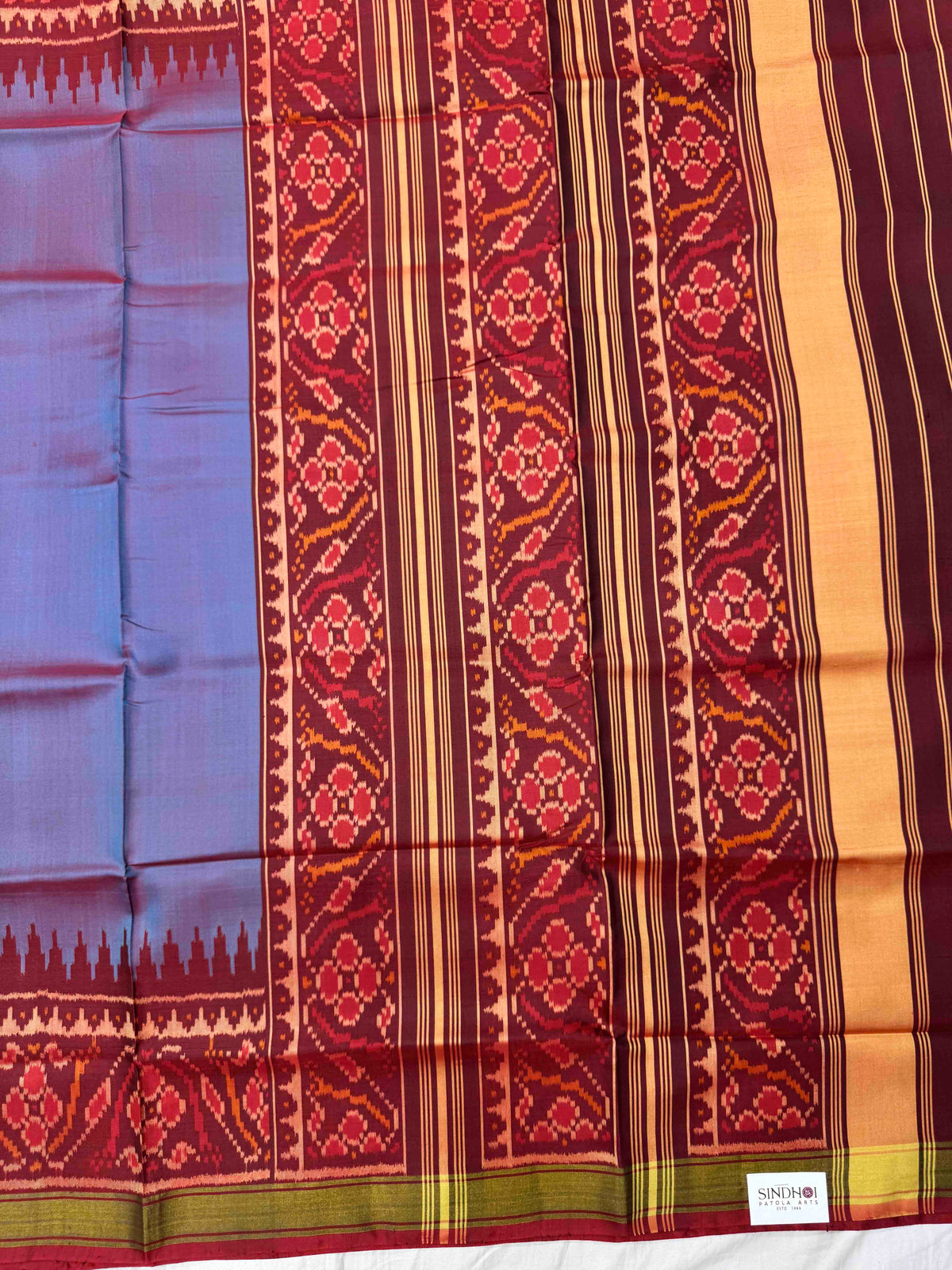 Maroon & Sky Blue Plain Rajkot Patola Saree