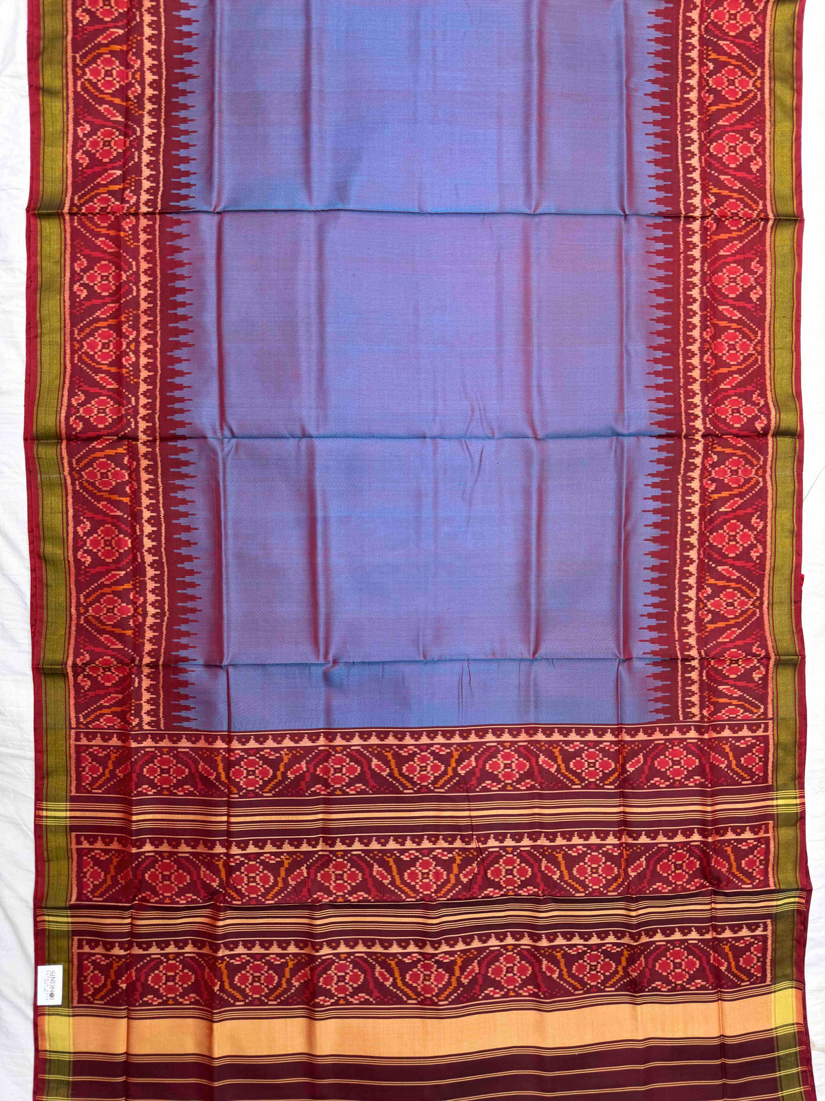Maroon & Sky Blue Plain Rajkot Patola Saree