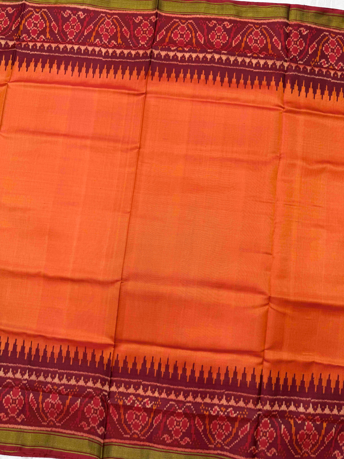 Maroon & Orange Plain Rajkot Patola Saree