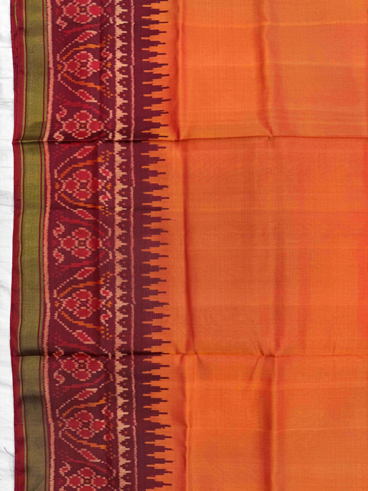 Maroon & Orange Plain Rajkot Patola Saree