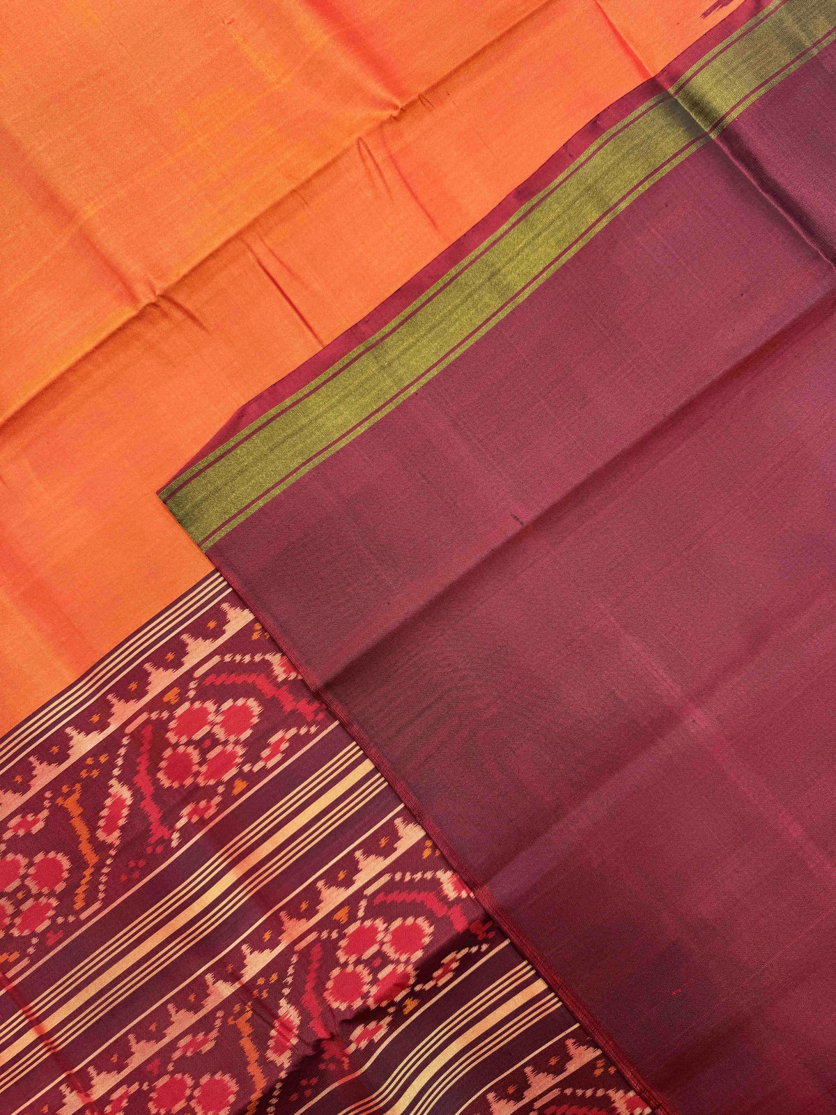 Maroon & Orange Plain Rajkot Patola Saree