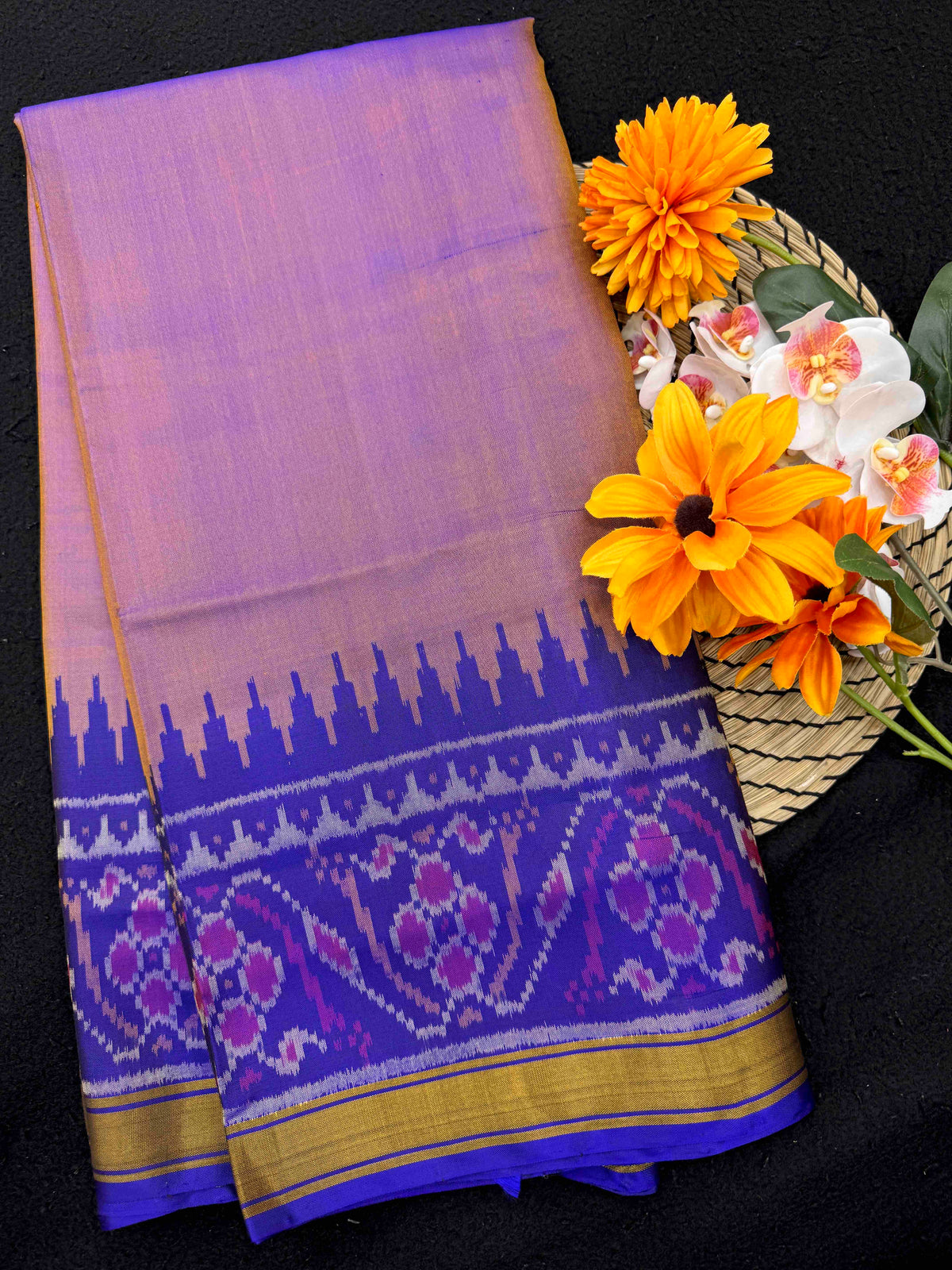 Blue & Onion Plain Rajkot Patola Saree
