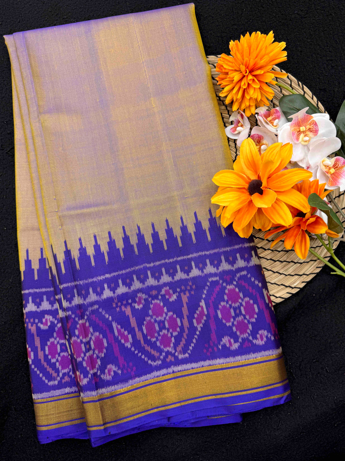 Blue & Dark Cream Rajkot Patola Saree