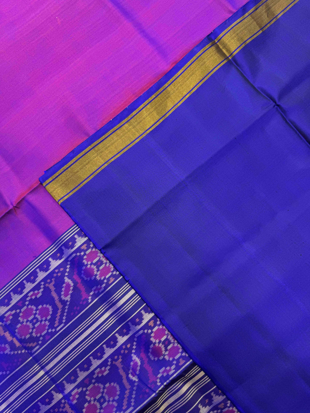 Blue & Pink Plain Rajkot Patola Saree