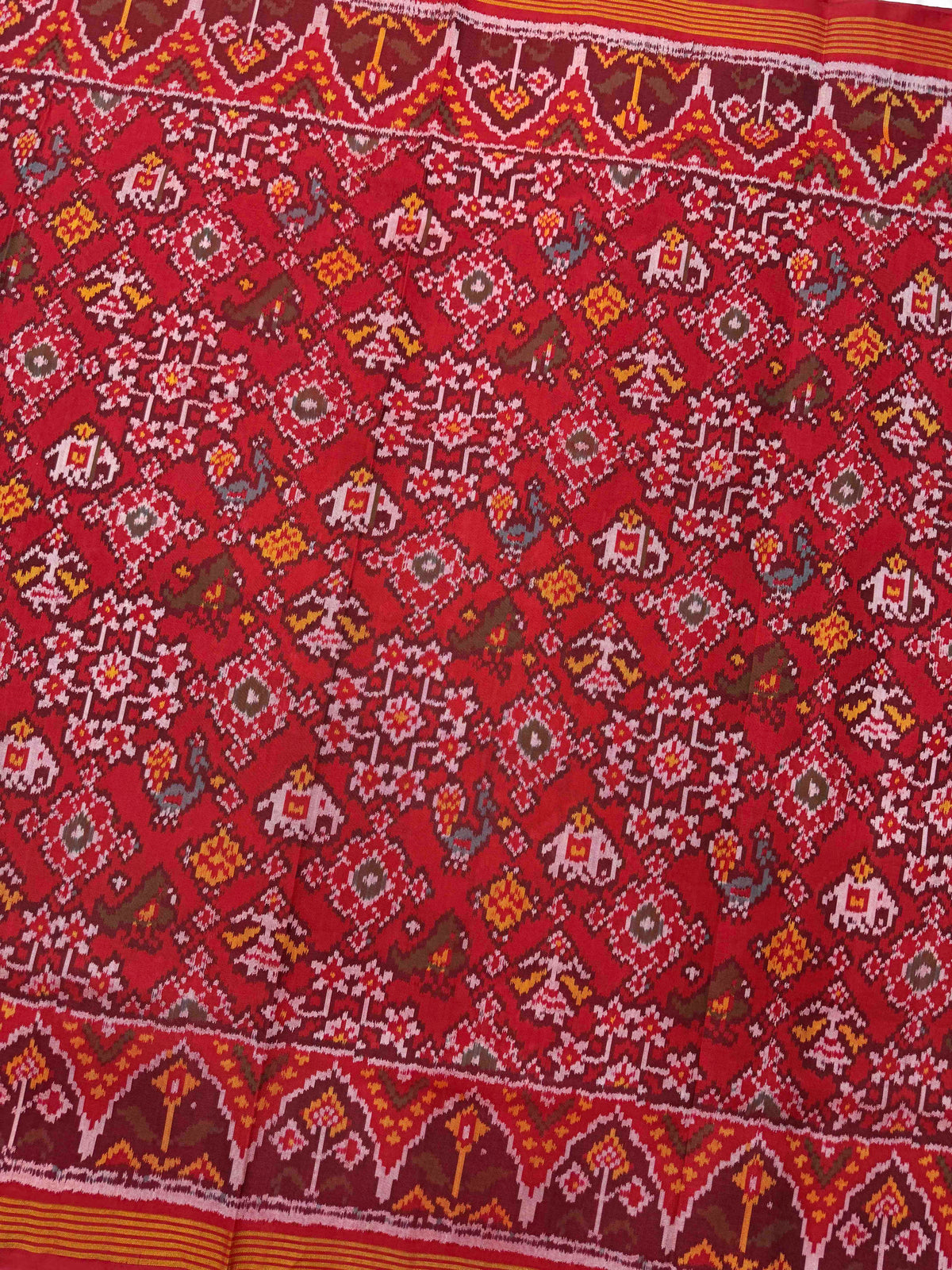Red Navratan Narikunj Single Ikat Patan Patola Saree