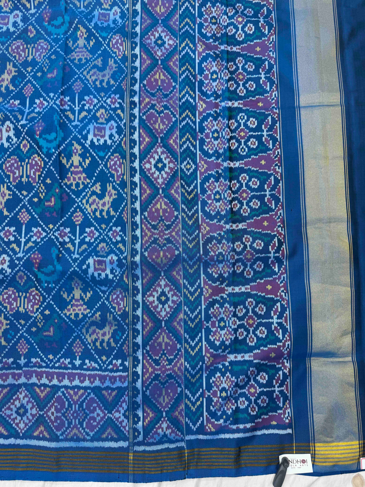 Turquoise Blue Small Narikunj Single Ikat Patan Patola Saree