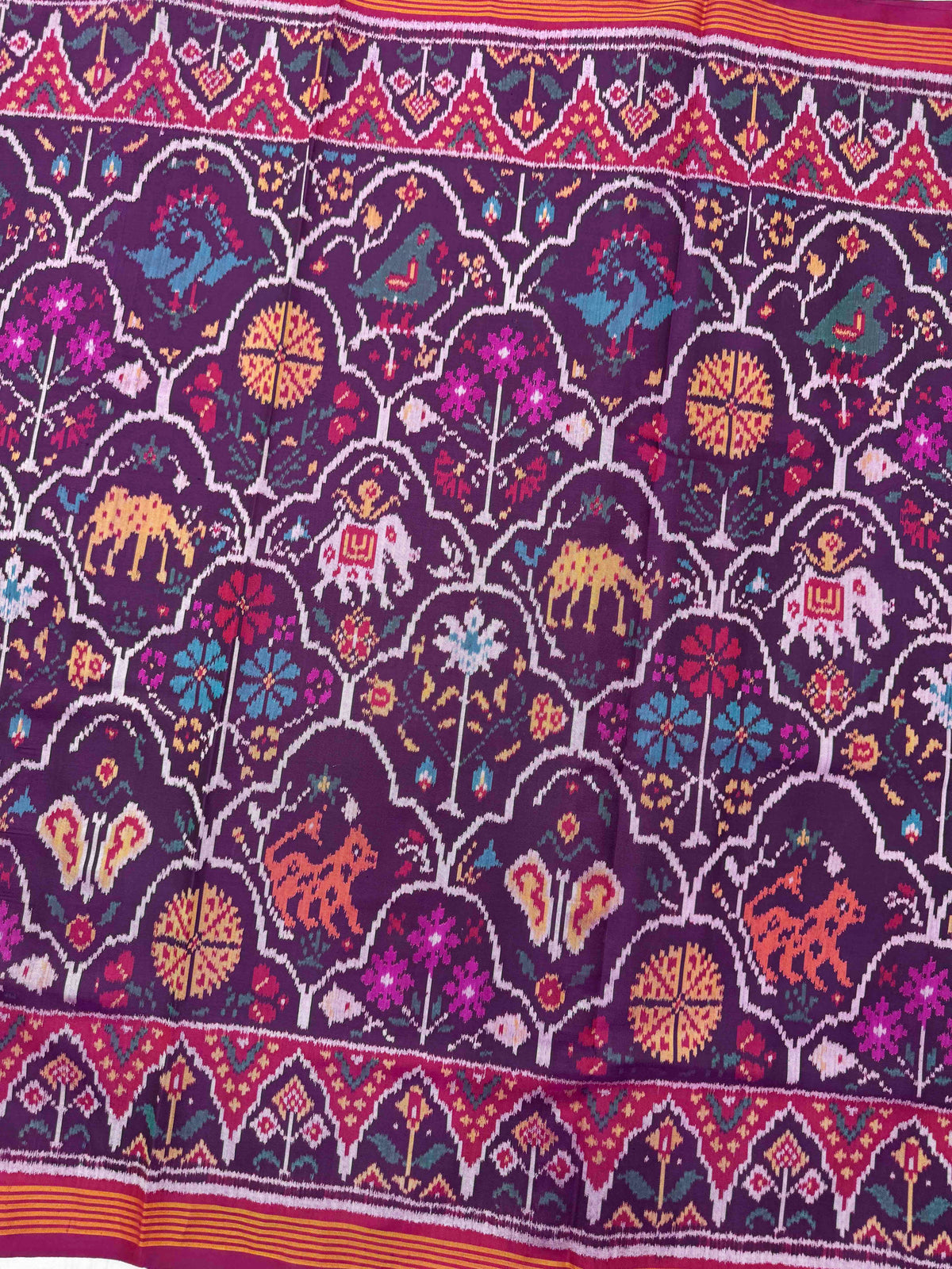 Magenta & Purple Fancy Narikunj Single Ikat Patan Patola Saree