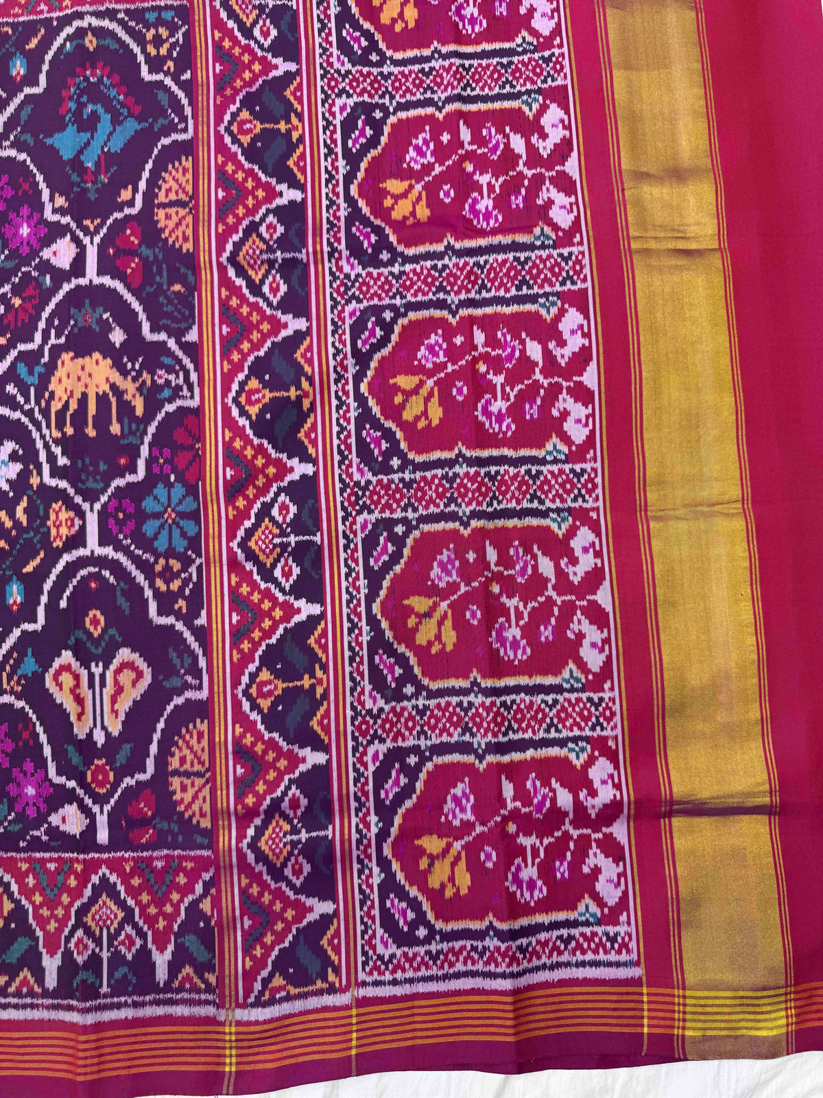 Magenta & Purple Fancy Narikunj Single Ikat Patan Patola Saree