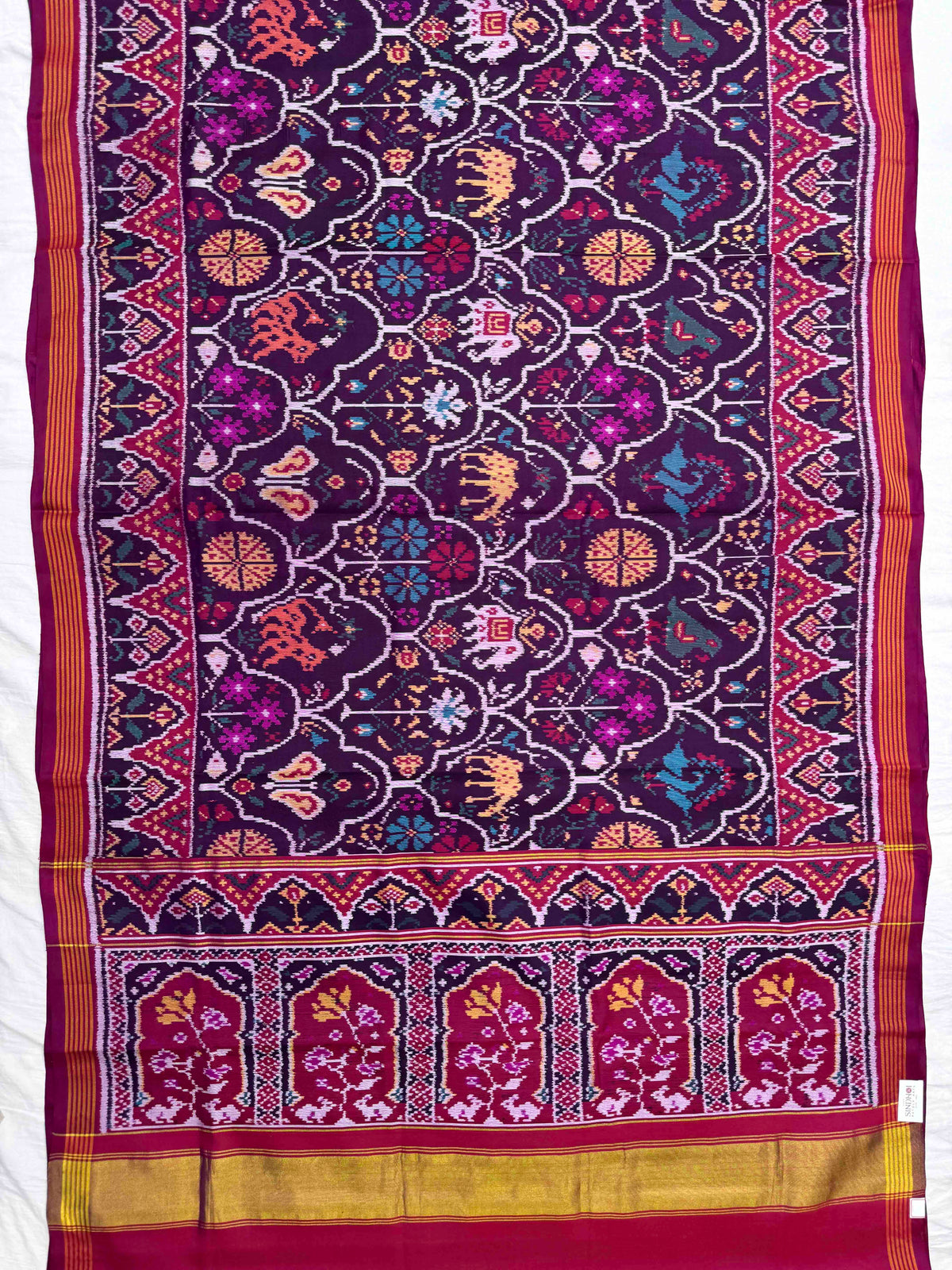Magenta & Purple Fancy Narikunj Single Ikat Patan Patola Saree