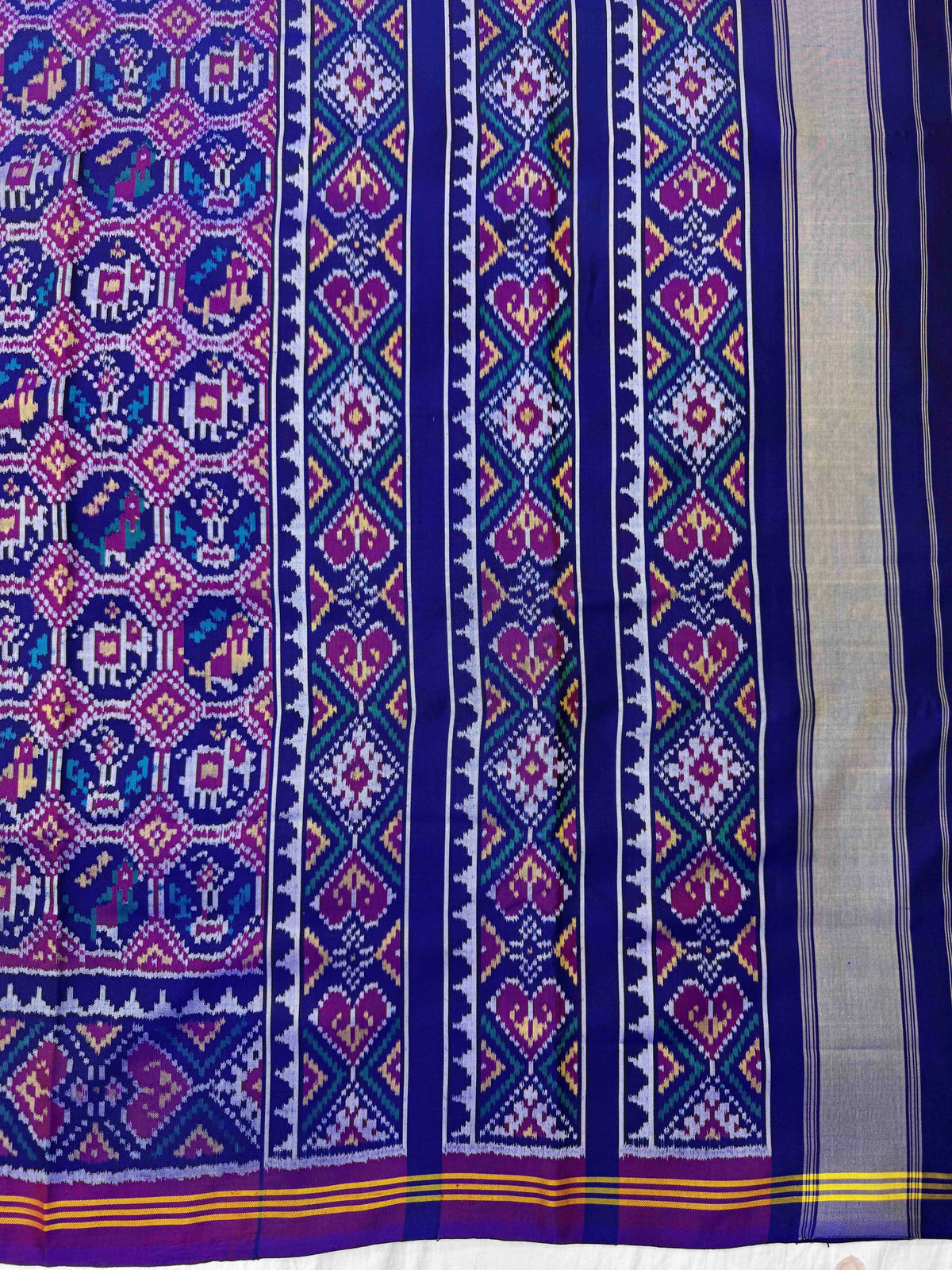 Purple & Blue Small Narikunj Single Ikat Patan Patola Saree
