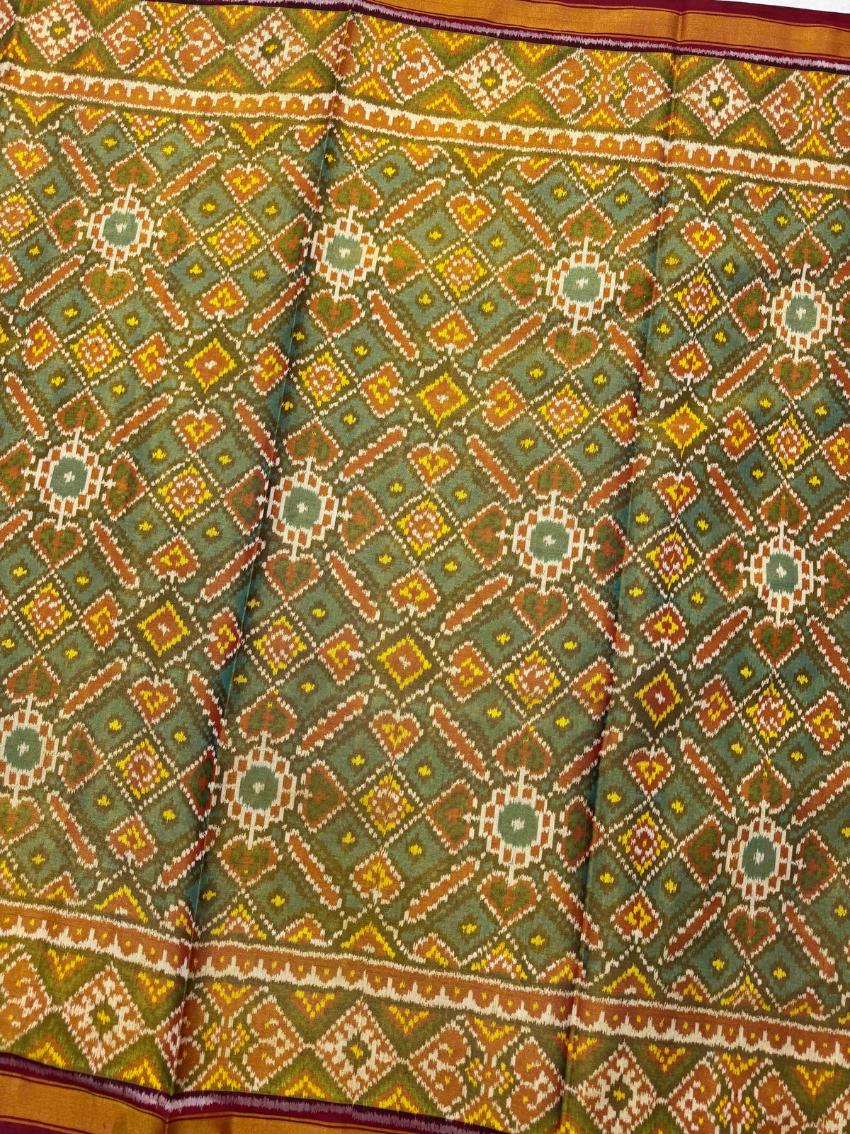 Maroon & Turquoise Manekchowk Tissue Patola Saree