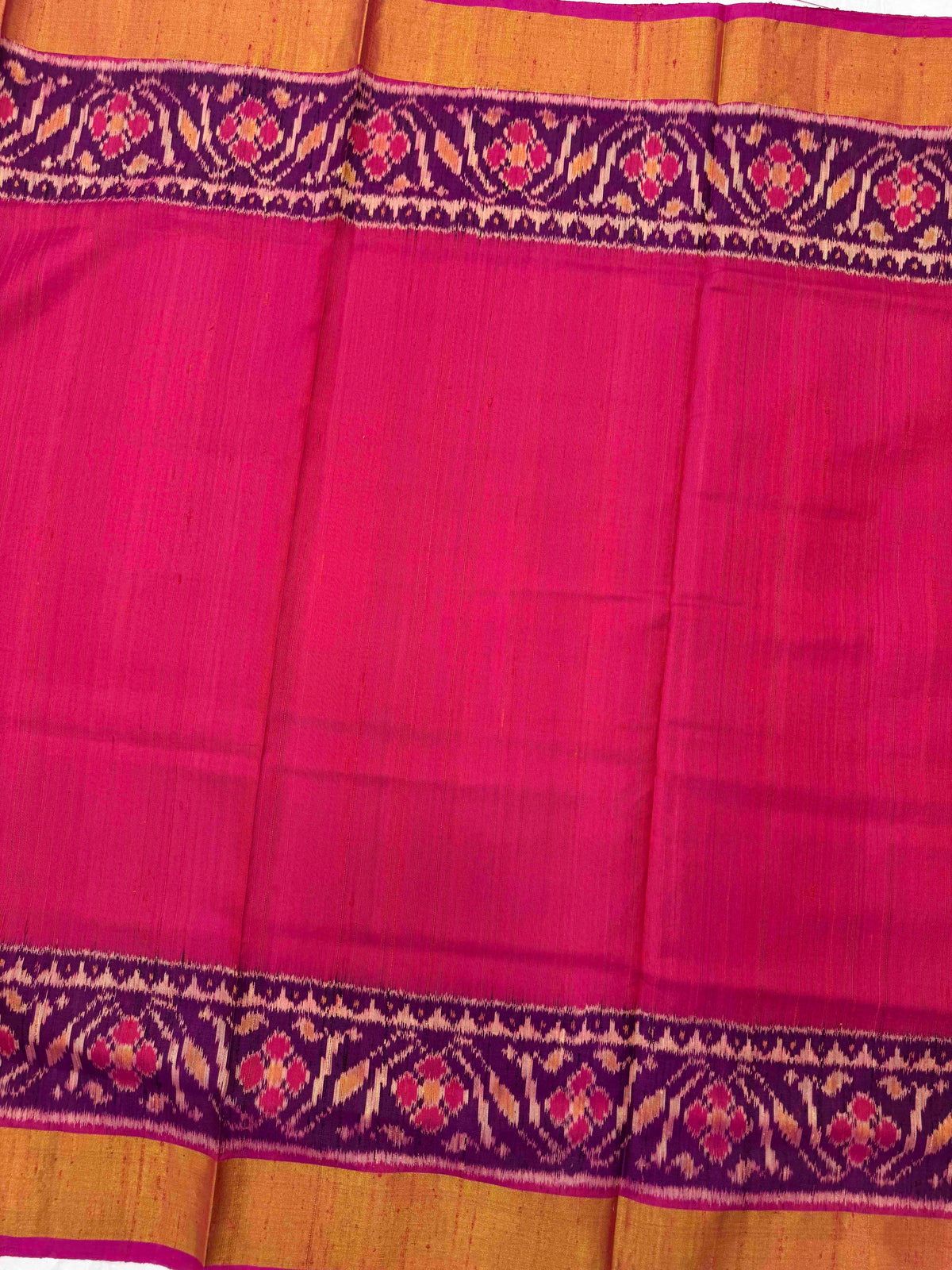 Magenta Pink Plain Raw Silk Rajkot Patola Saree