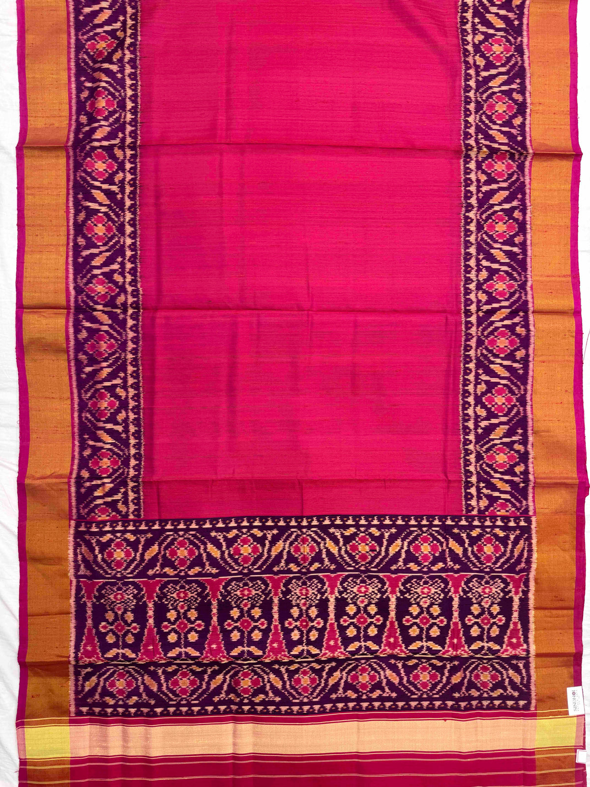 Magenta Pink Plain Raw Silk Rajkot Patola Saree