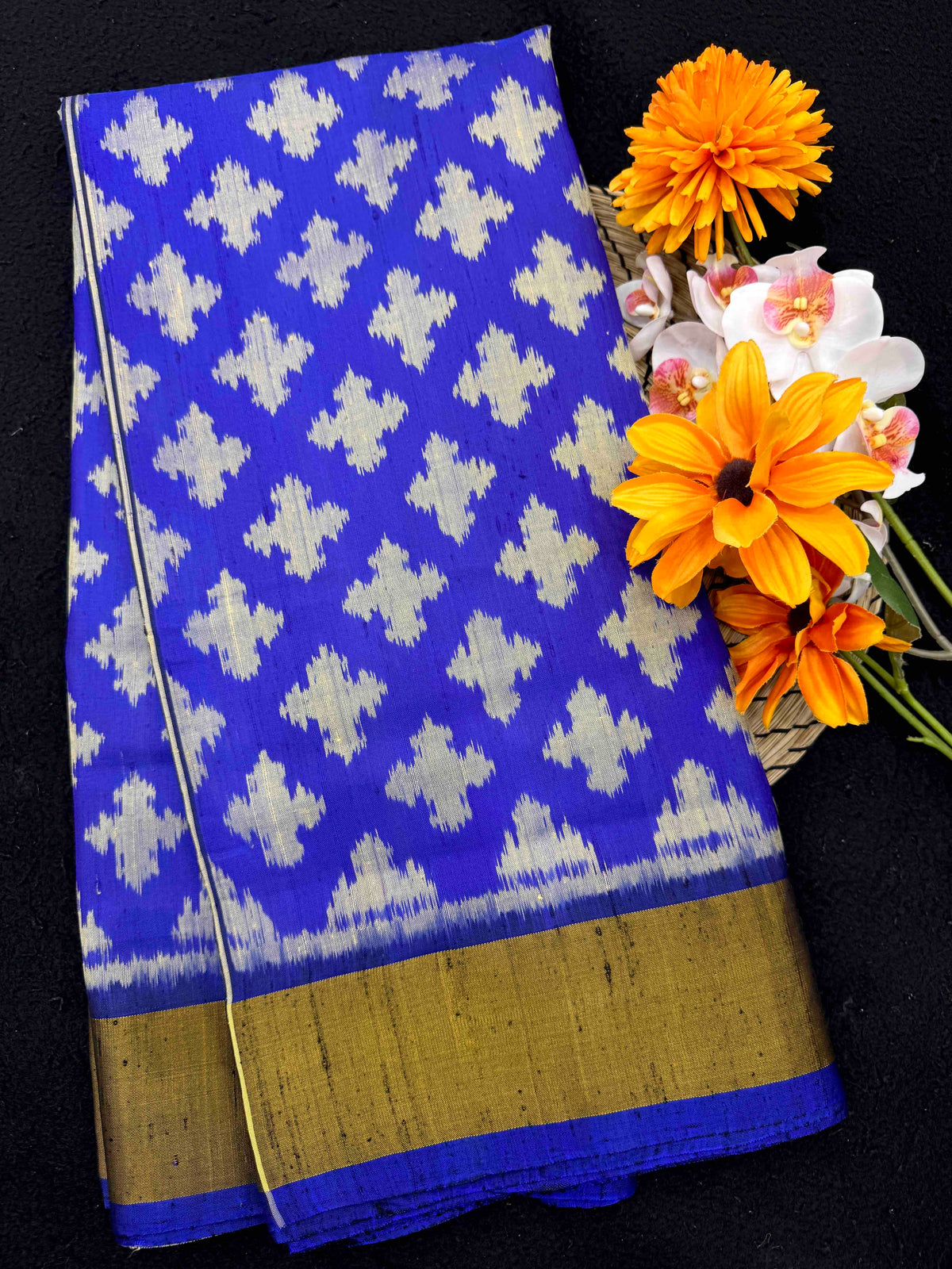 Blue Fancy Booty Raw Silk Rajkot Patola Saree