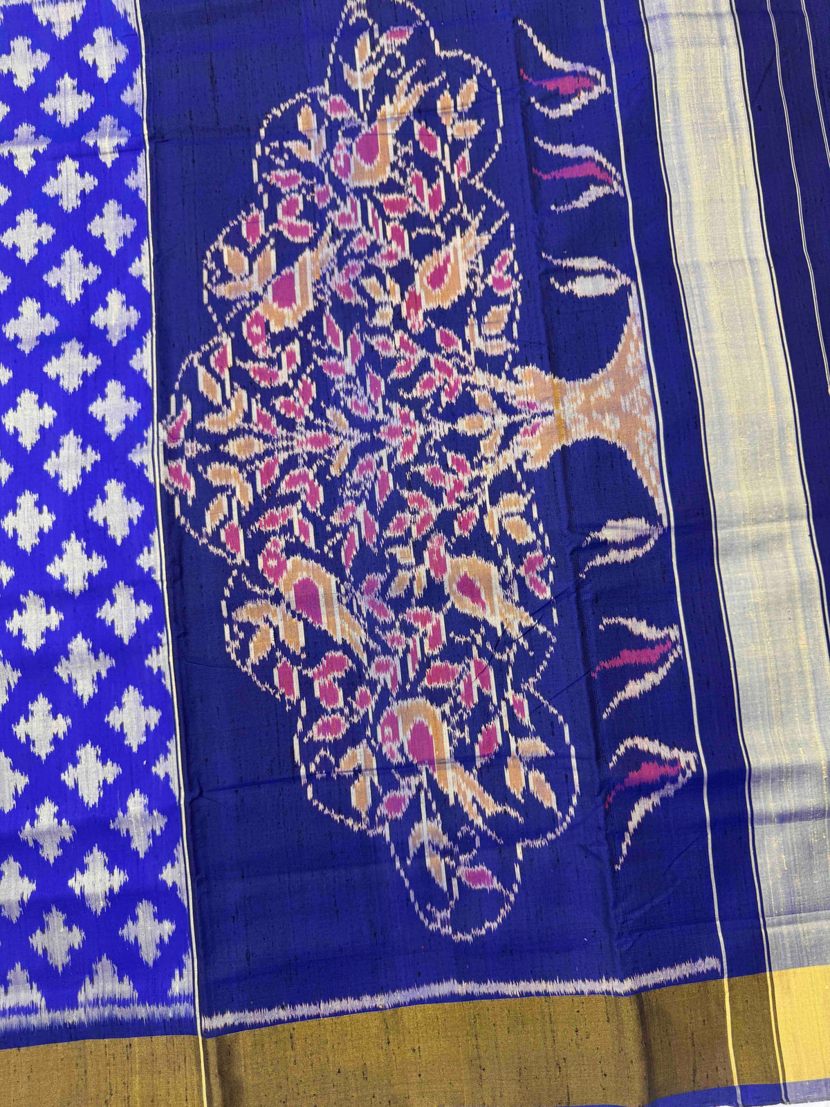 Blue Fancy Booty Raw Silk Rajkot Patola Saree