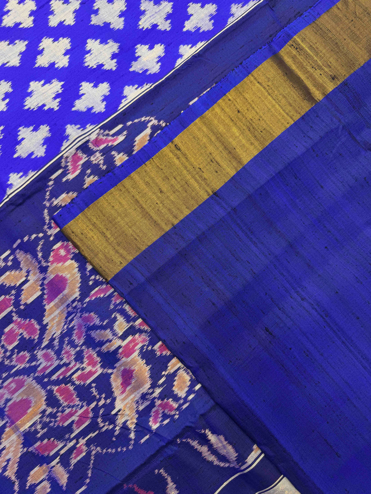 Blue Fancy Booty Raw Silk Rajkot Patola Saree