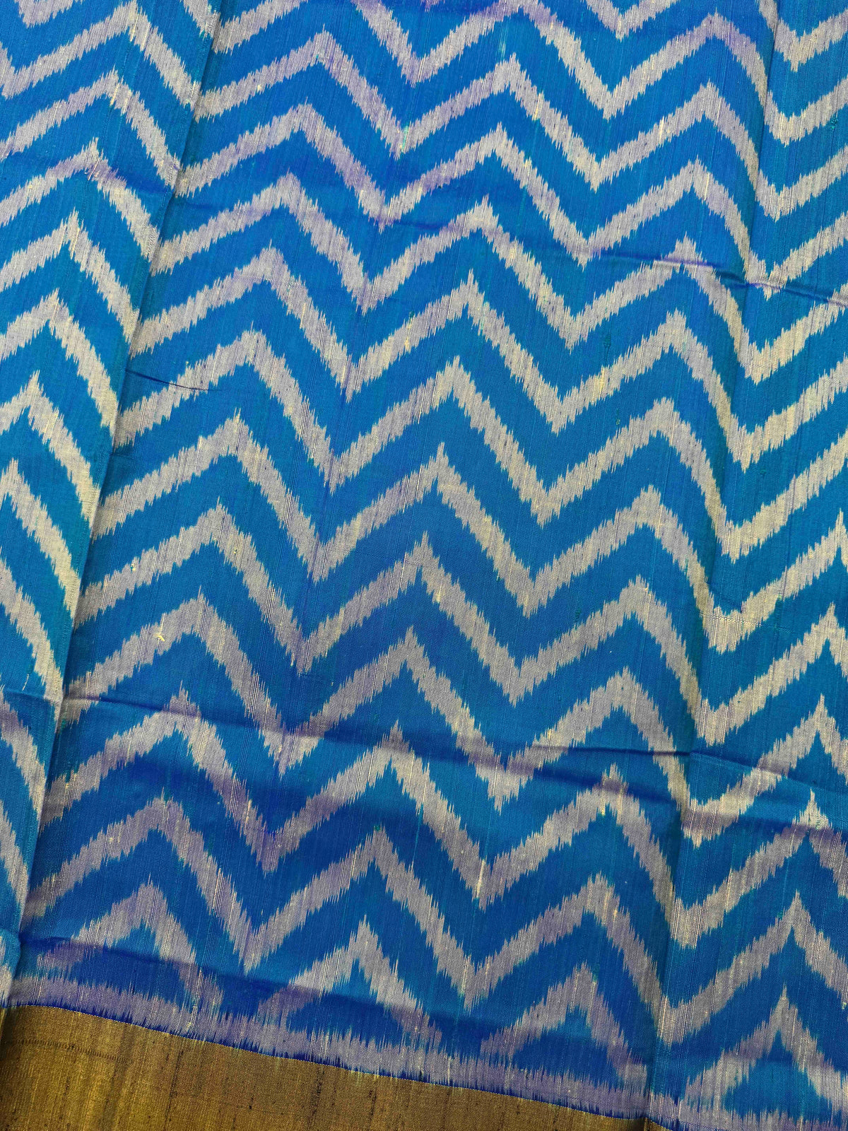 Blue & Turquoise Blue Zig Zag Raw Silk Rajkot Patola Saree