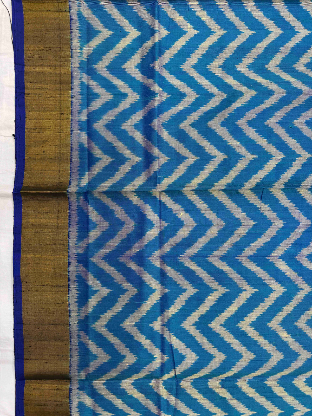 Blue & Turquoise Blue Zig Zag Raw Silk Rajkot Patola Saree
