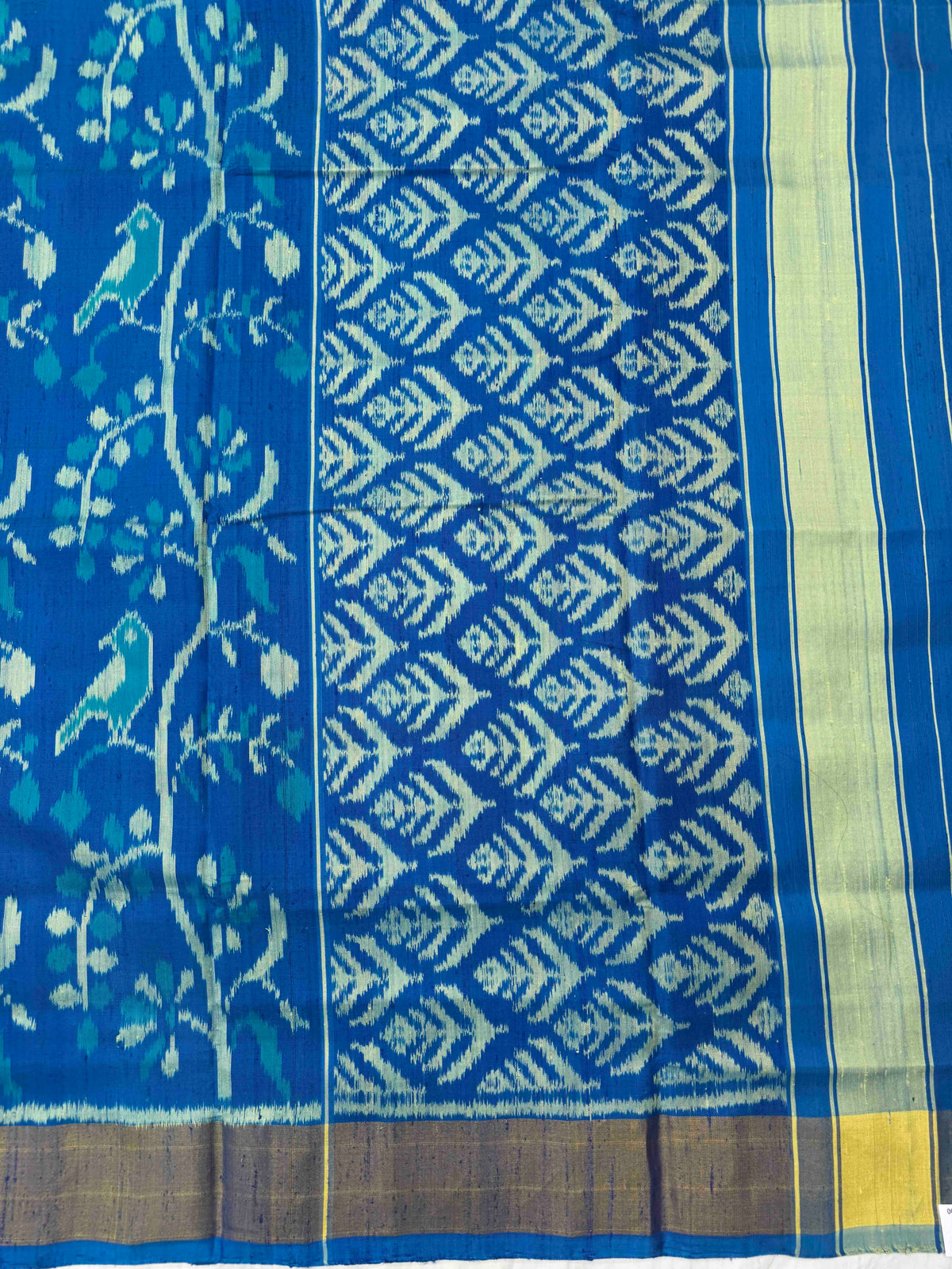 Sky Blue Fancy Birds Leaves Raw Silk Rajkot Patola Saree